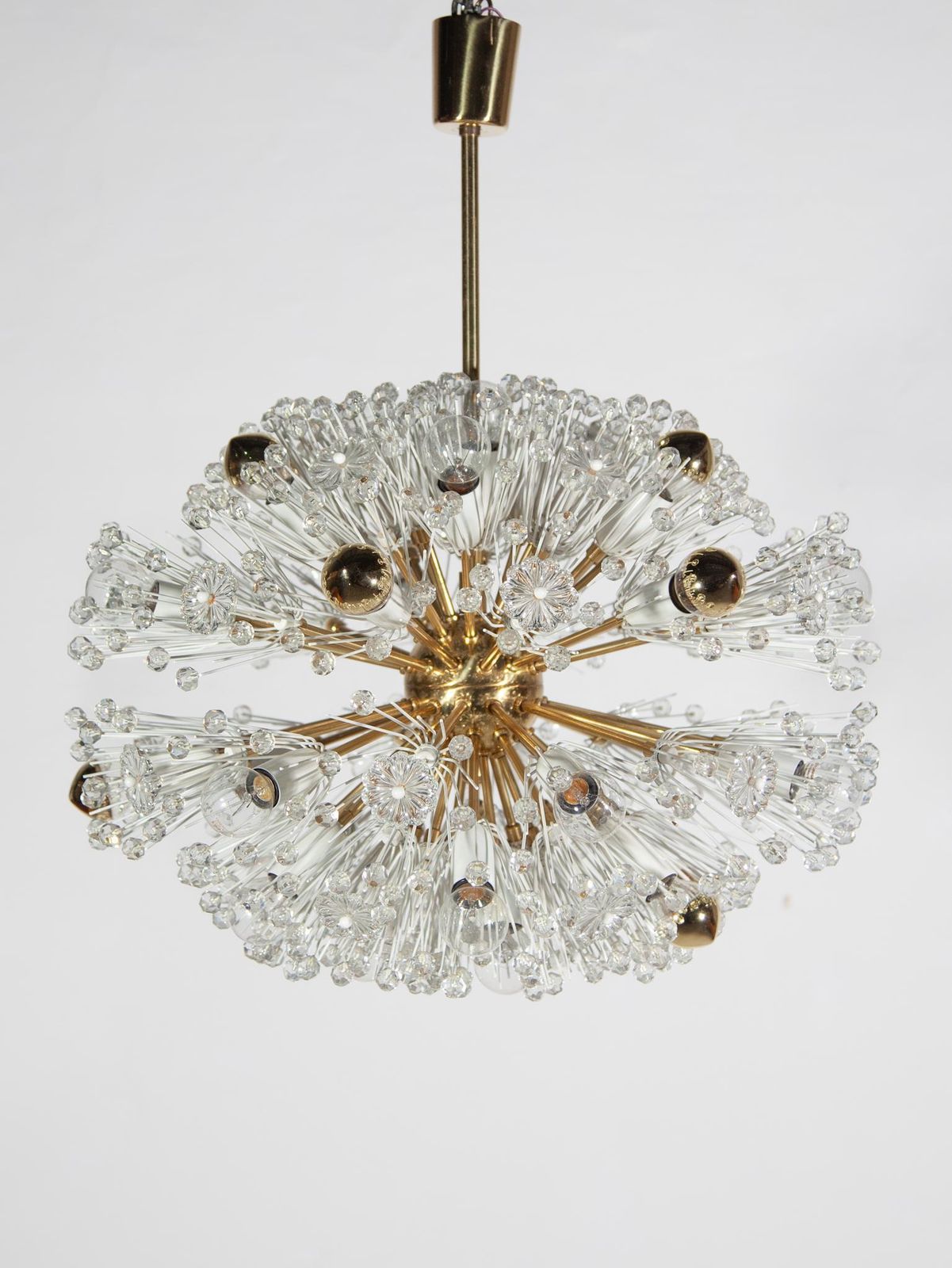 Eclipse Emile Stejnar Blowball Brass A Crystal Chandelier, Rupert Nikoll, 1950s photo vinterior