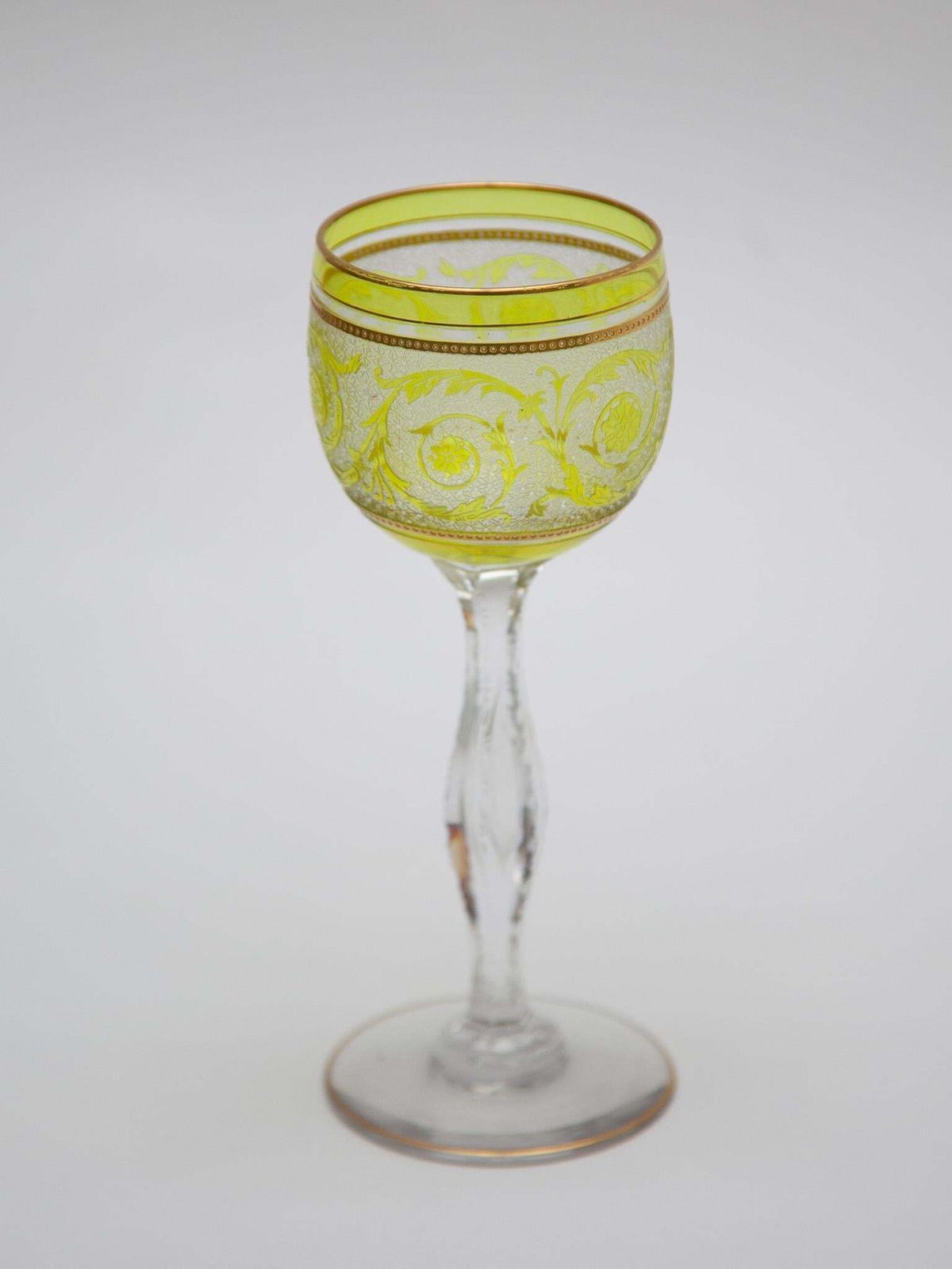 Set Of Six Saint Louis, Thistle Engraving Green Wine Glasses, 1910, France photo for sale
