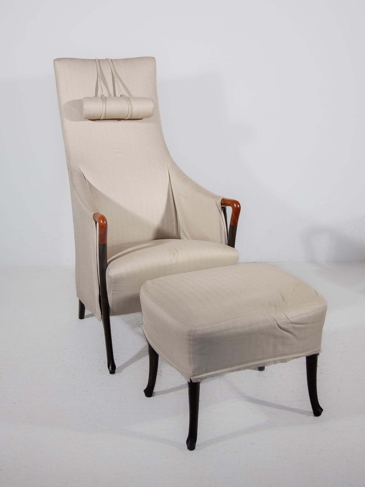 Furniture Set Of Two Highback Lounge Chairs And Footstool By Umberto Asnago, 1980 photo