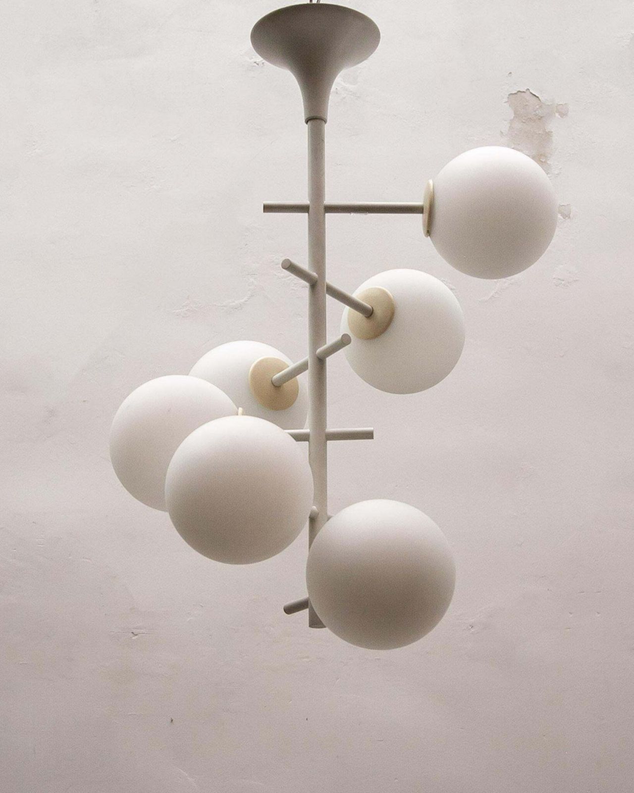 Large Kaiser Sputnik White Opal Glass Globes Chandelier, Germany, 1960s photo furniture
