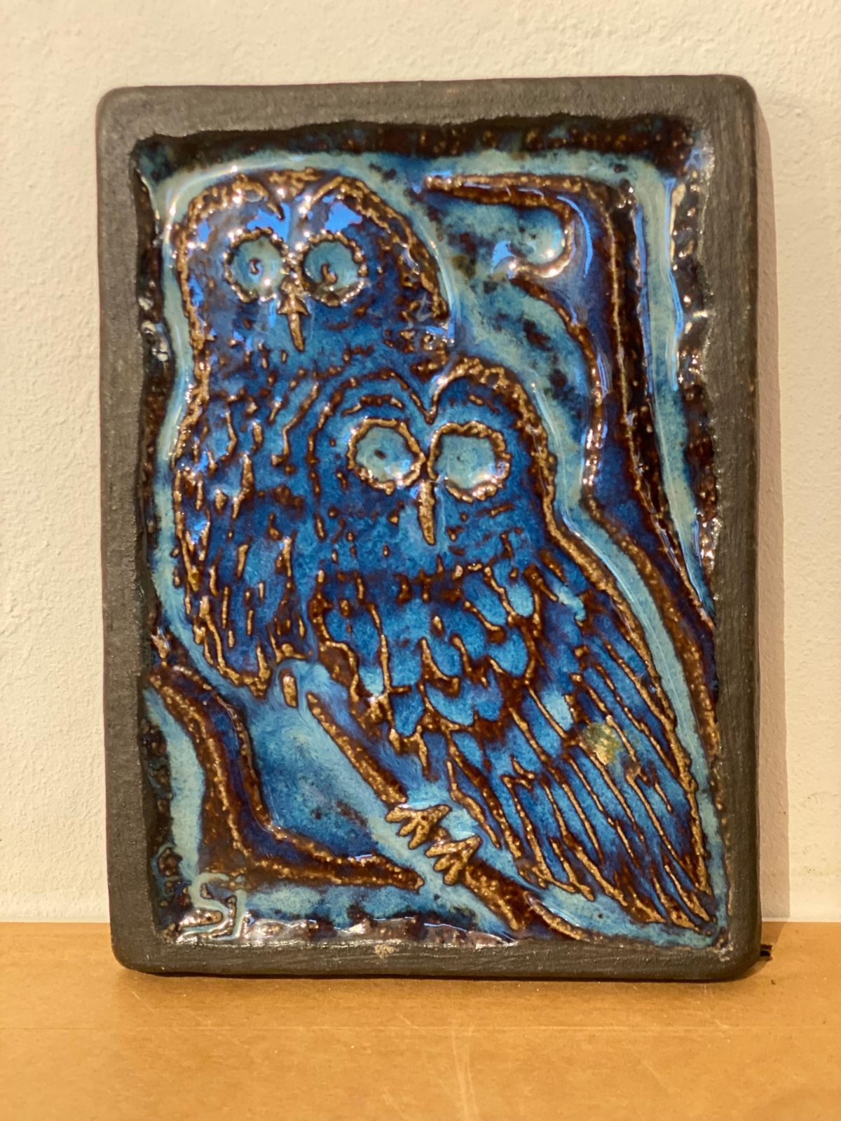 Scandinavian Blue Glazed Owl Ceramic Relief By Svend åage Jensen For Søholm photo for sale