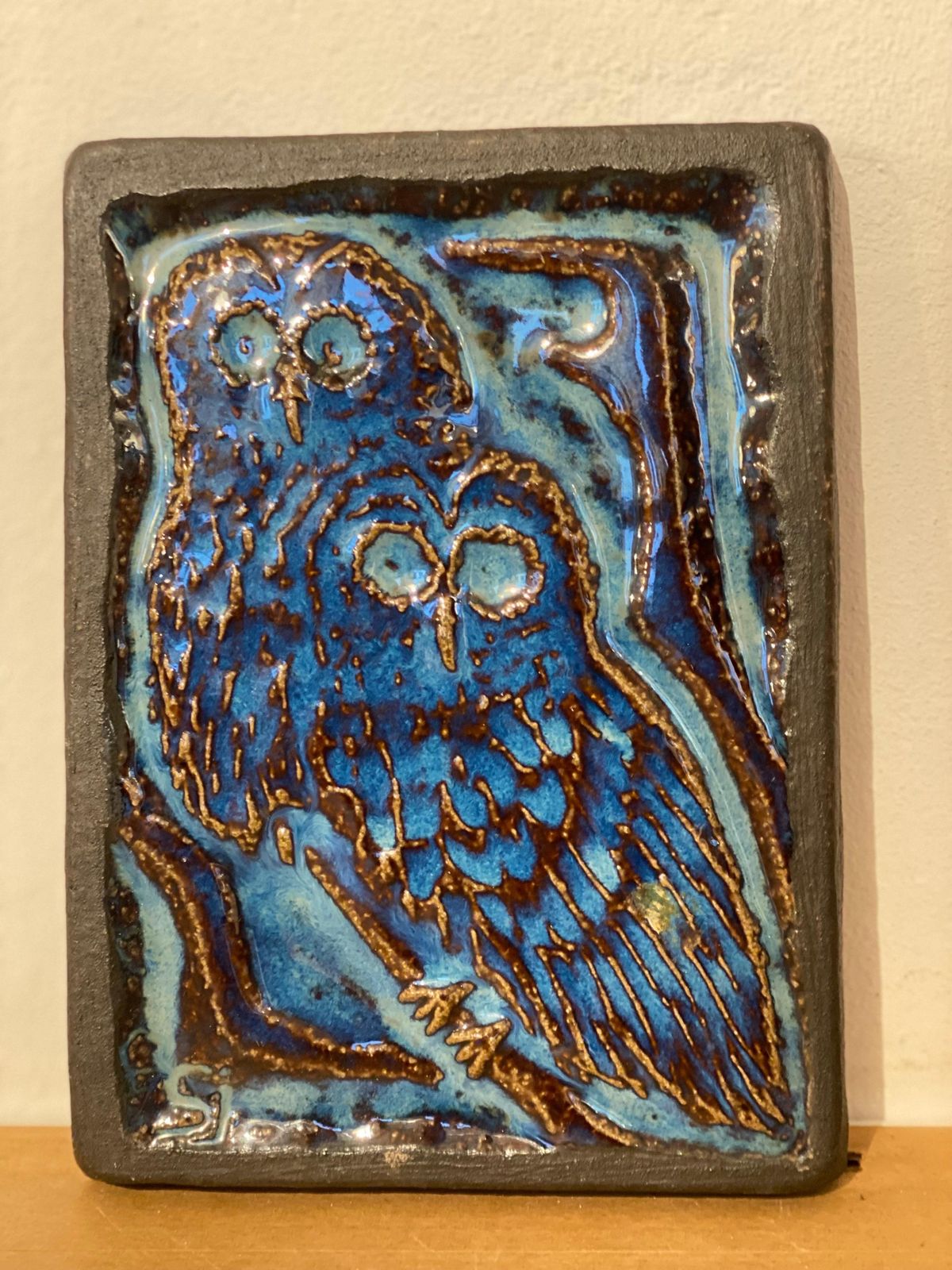Scandinavian Blue Glazed Owl Ceramic Relief By Svend åage Jensen For Søholm photo Art
