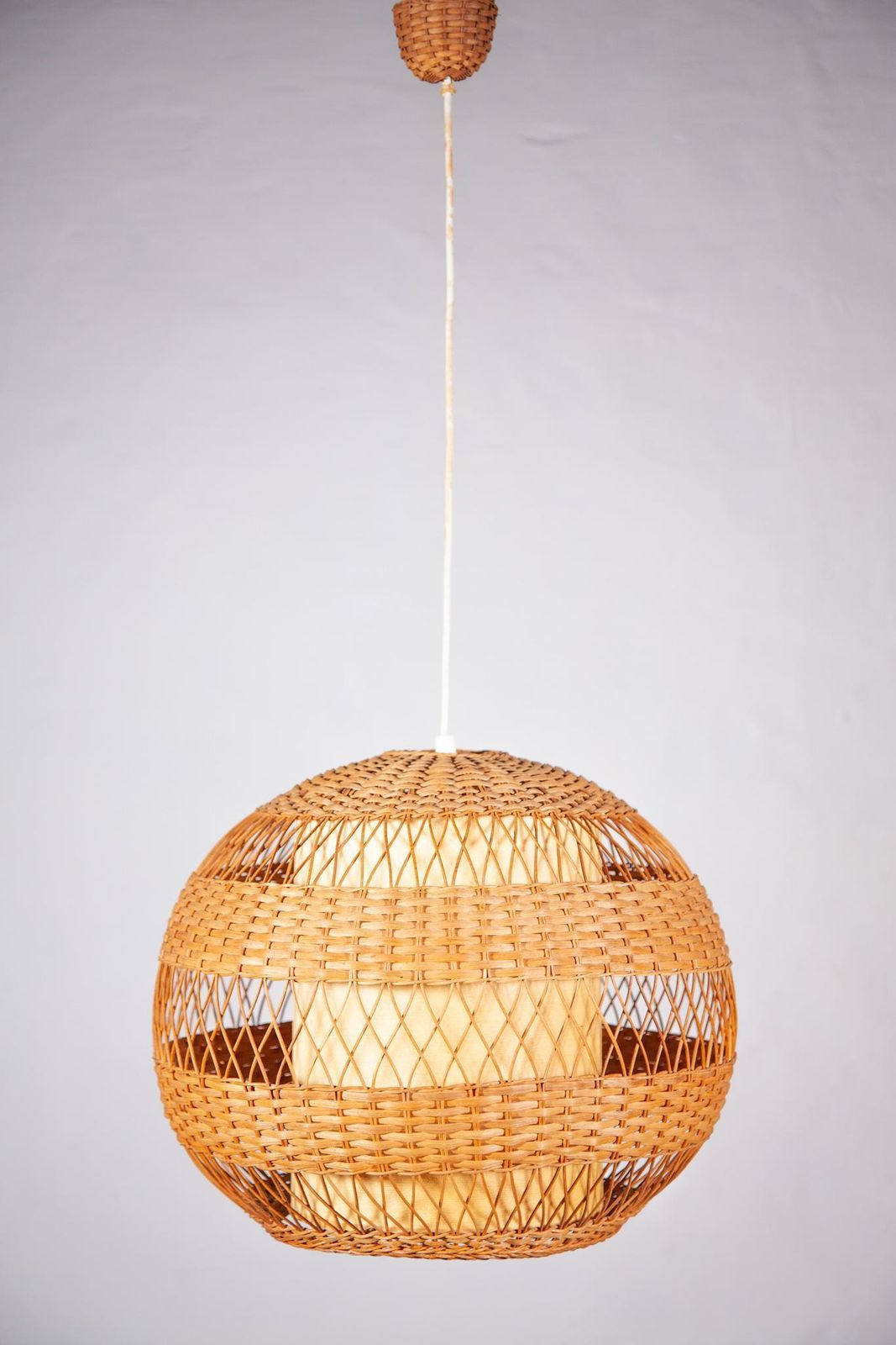 Organic Wicker Rattan Globe Pendant Or Hanging Light, 1950s photo for sale