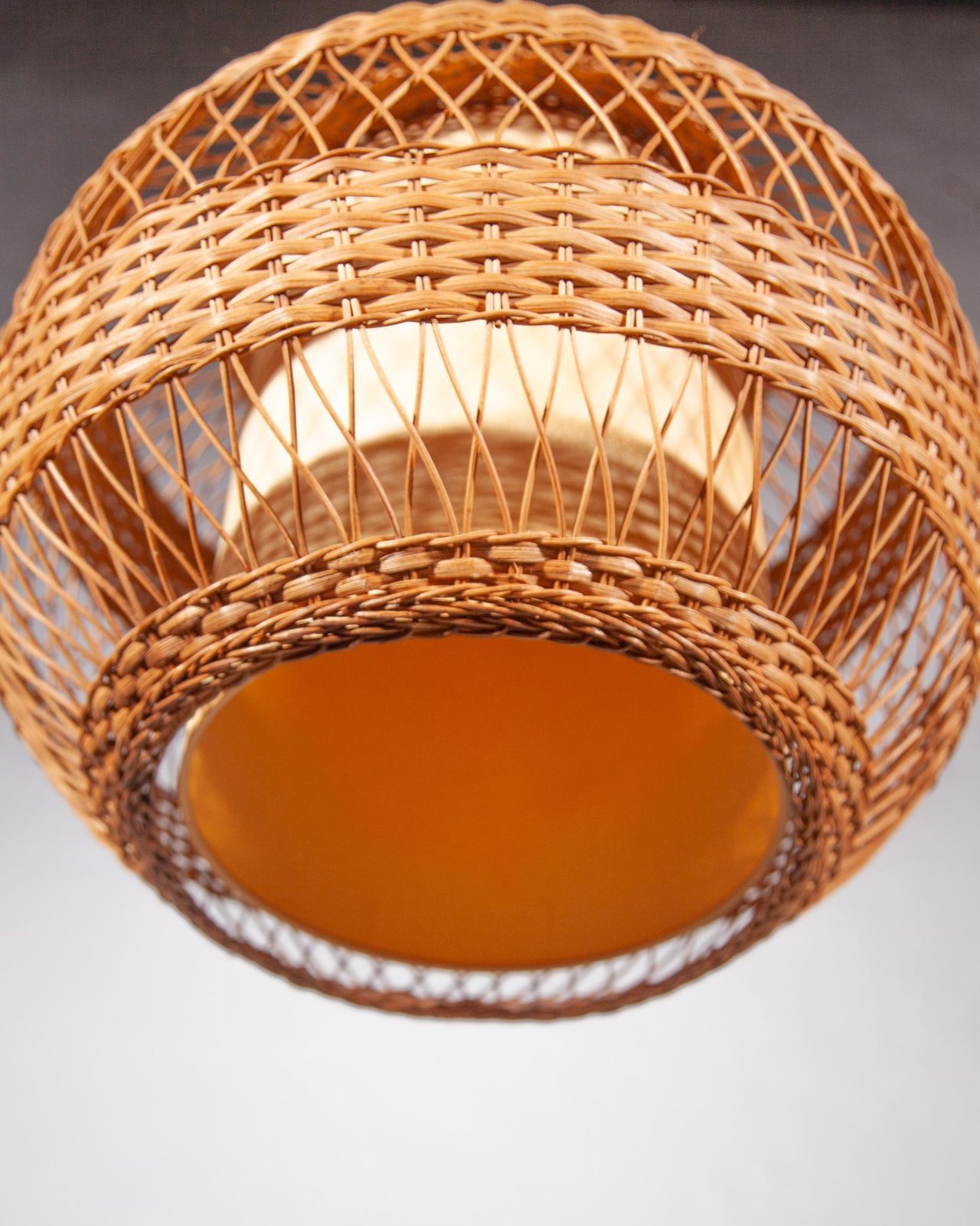 Organic Wicker Rattan Globe Pendant Or Hanging Light, 1950s photo vintage
