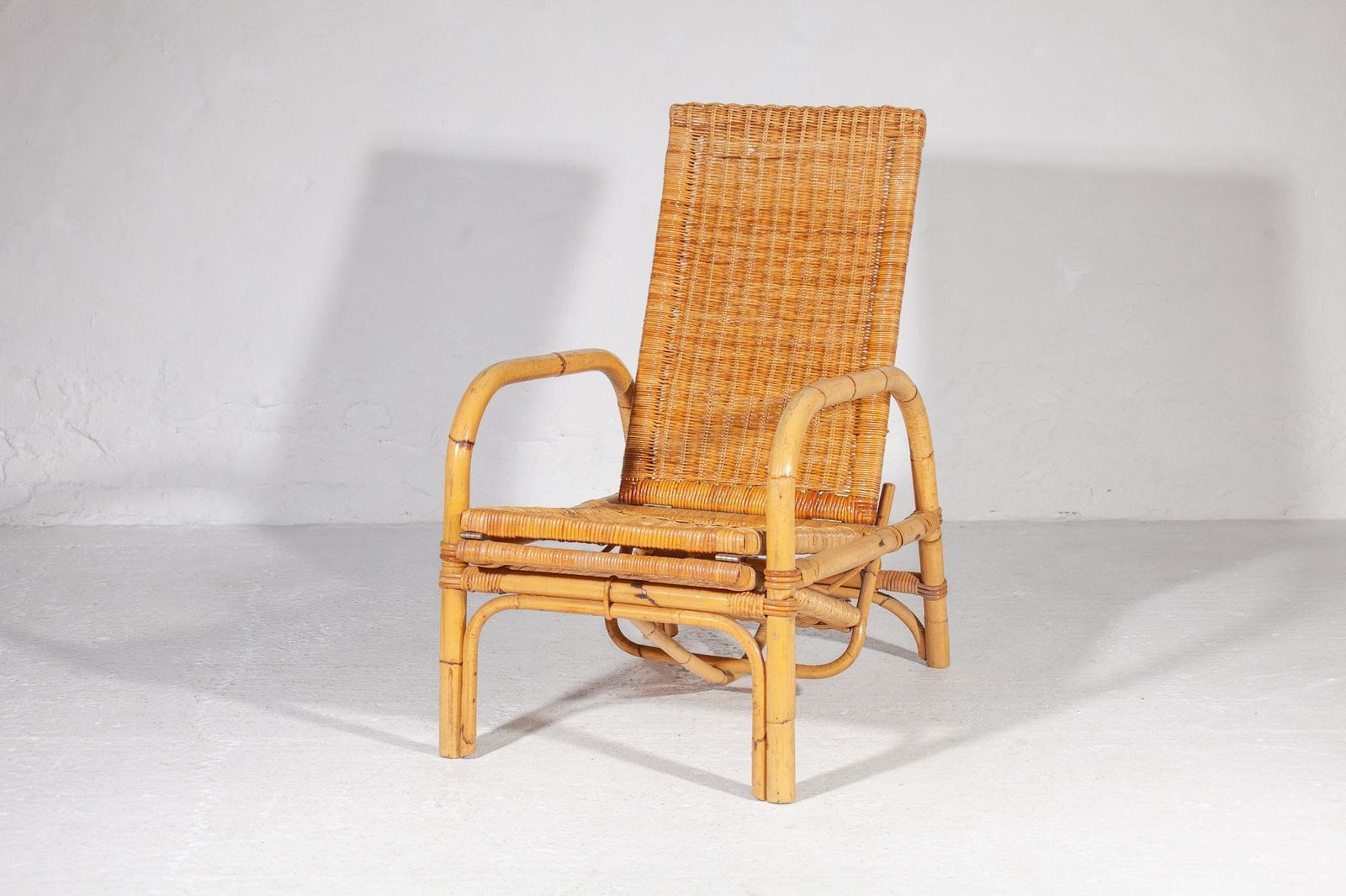 Bamboo Boho Rattan Easy Chair For Your Patio, 1960s Italy, With Foot Stool photo furniture