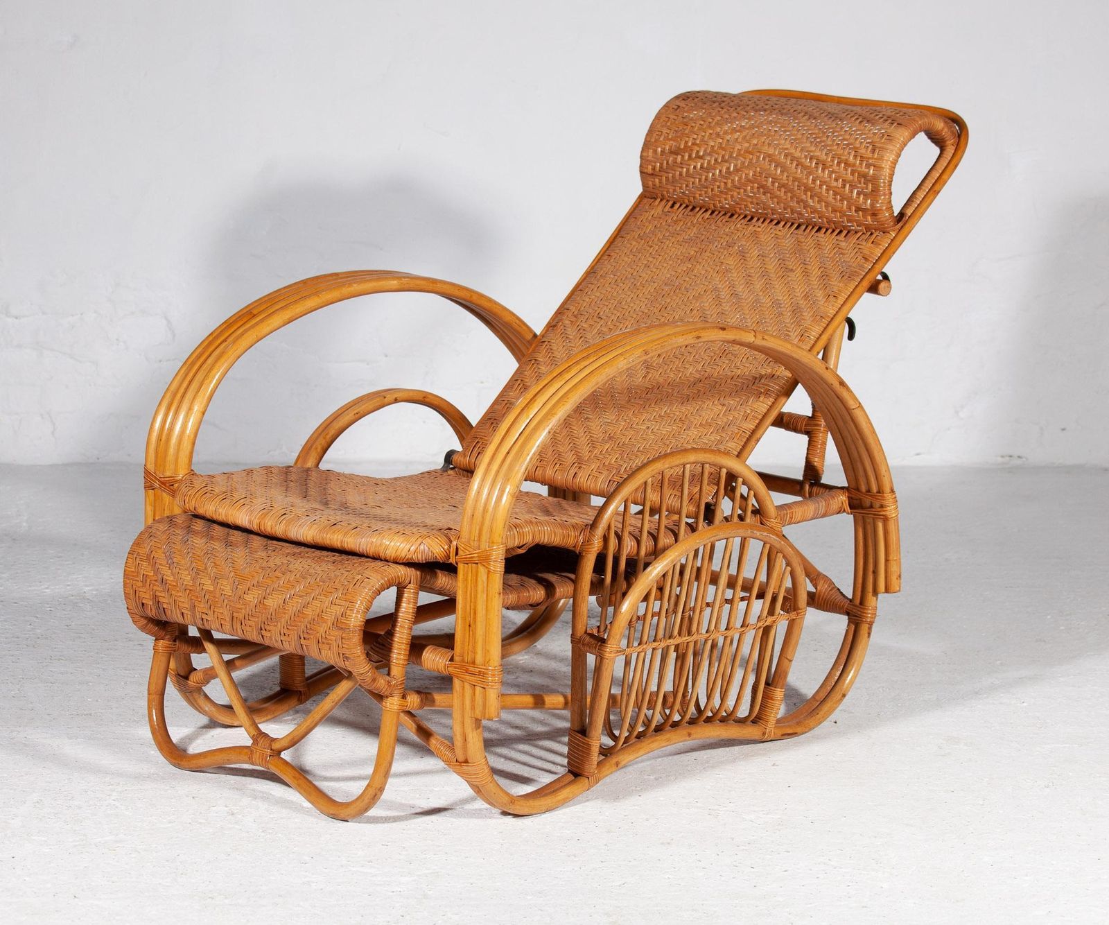 Boho Bamboo Extendable Lounger, Rattan Deck Chair, And Magazine Holder, 1950s photo 3404.0