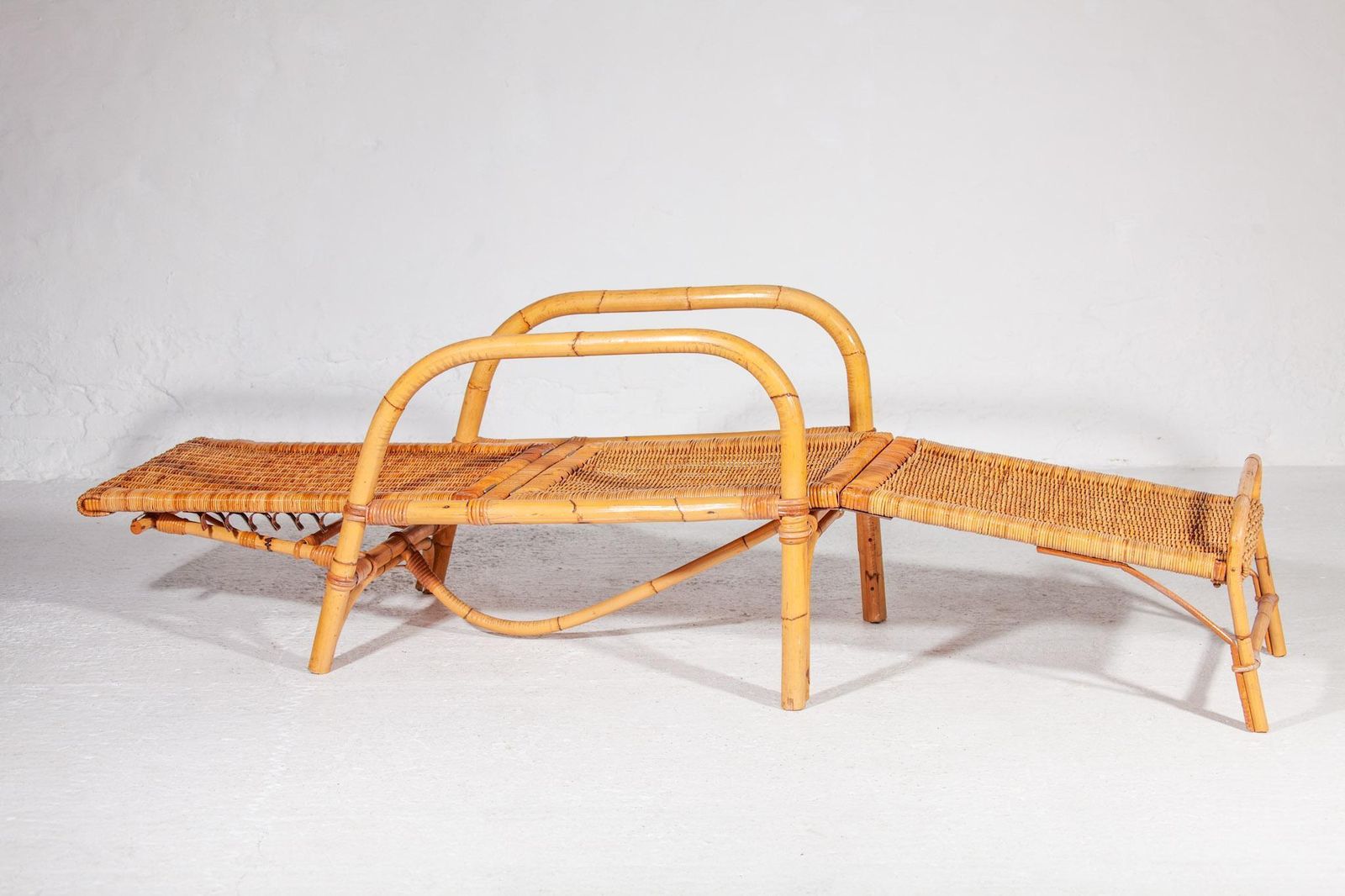Bamboo Boho Rattan Easy Chair For Your Patio, 1960s Italy, With Foot Stool photo buy