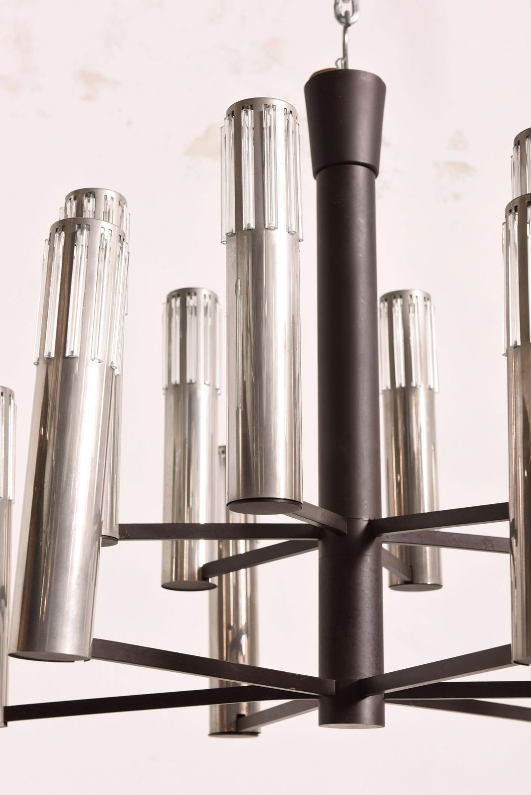 Chrome And Clear Glass Twelve Shade 1960s Chandelier By Schmahl & Schulz, Germany photo for sale