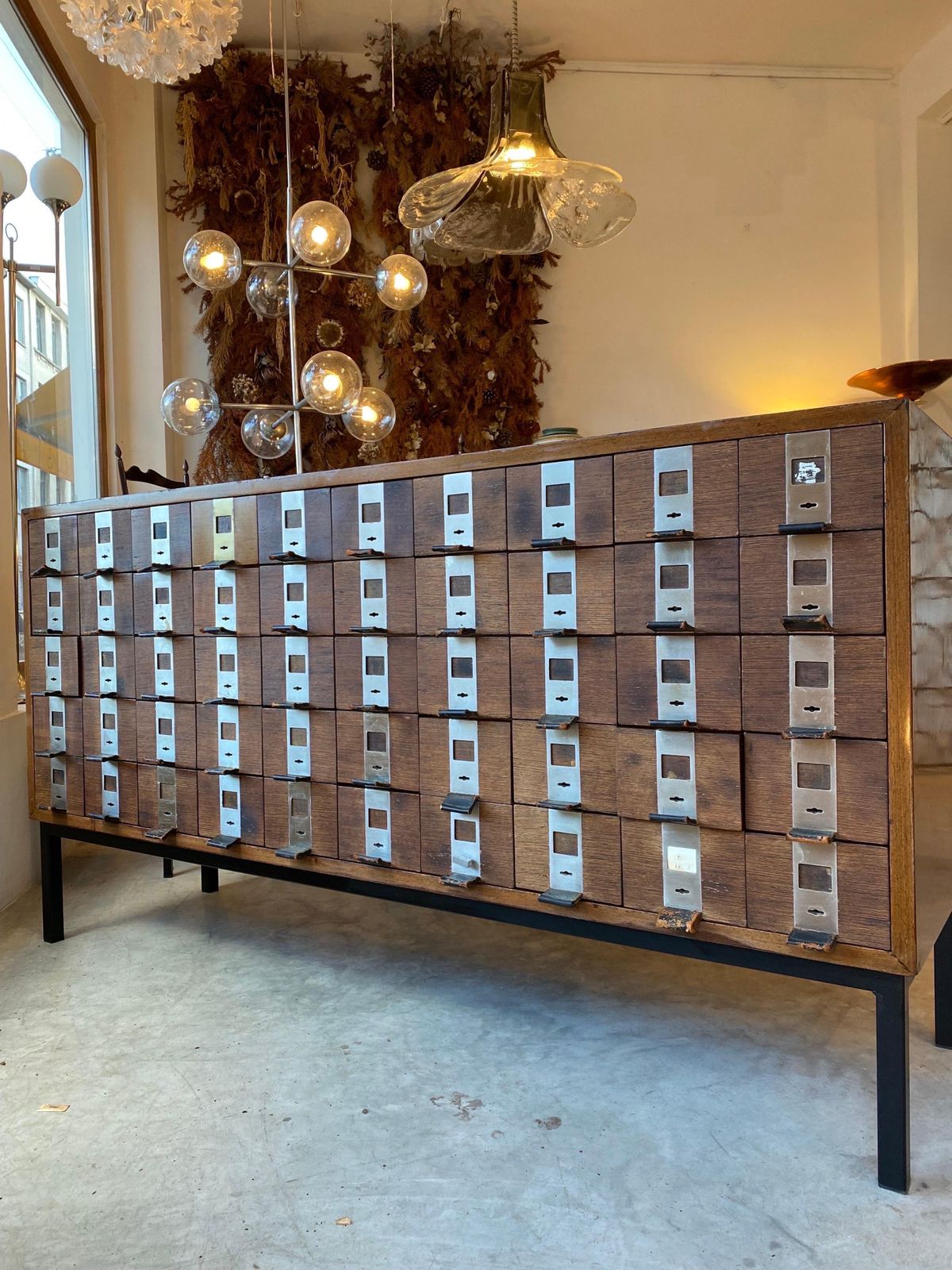Large Fifty Drawers Shop Counter, Display Sideboard 1958 De Coene, Belgium photo furniture