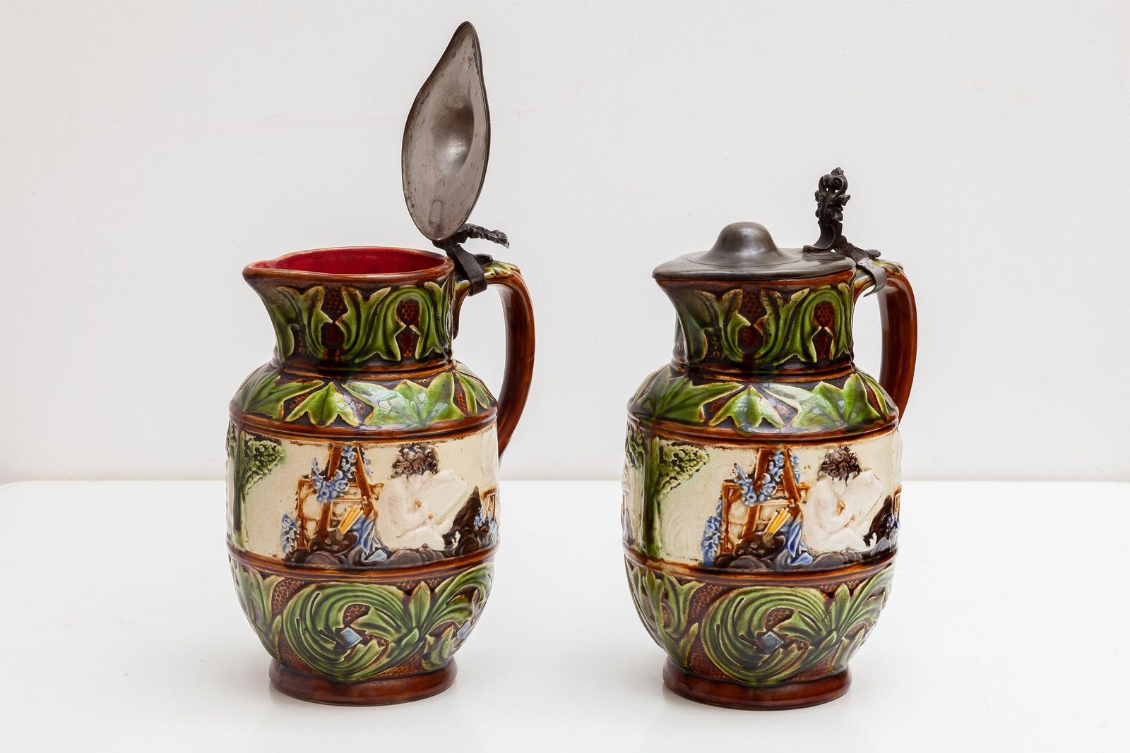 Set Of Two Majolica Jugs, Nimy Faiences Imperiale Belgium photo for sale