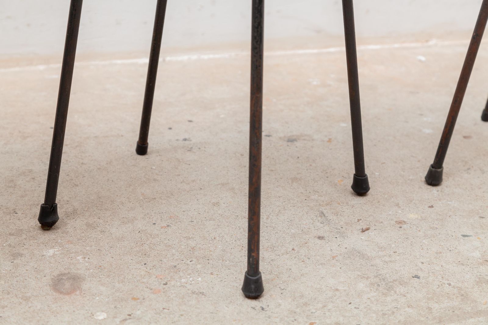 Black, Red And Blue Seats Low Bar Stools, 1950s France photo vinterior