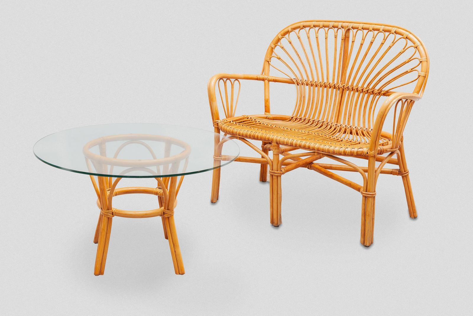 Boho Bamboo Two Seater And Coffee Table 1970s, Italy photo Garden Furniture