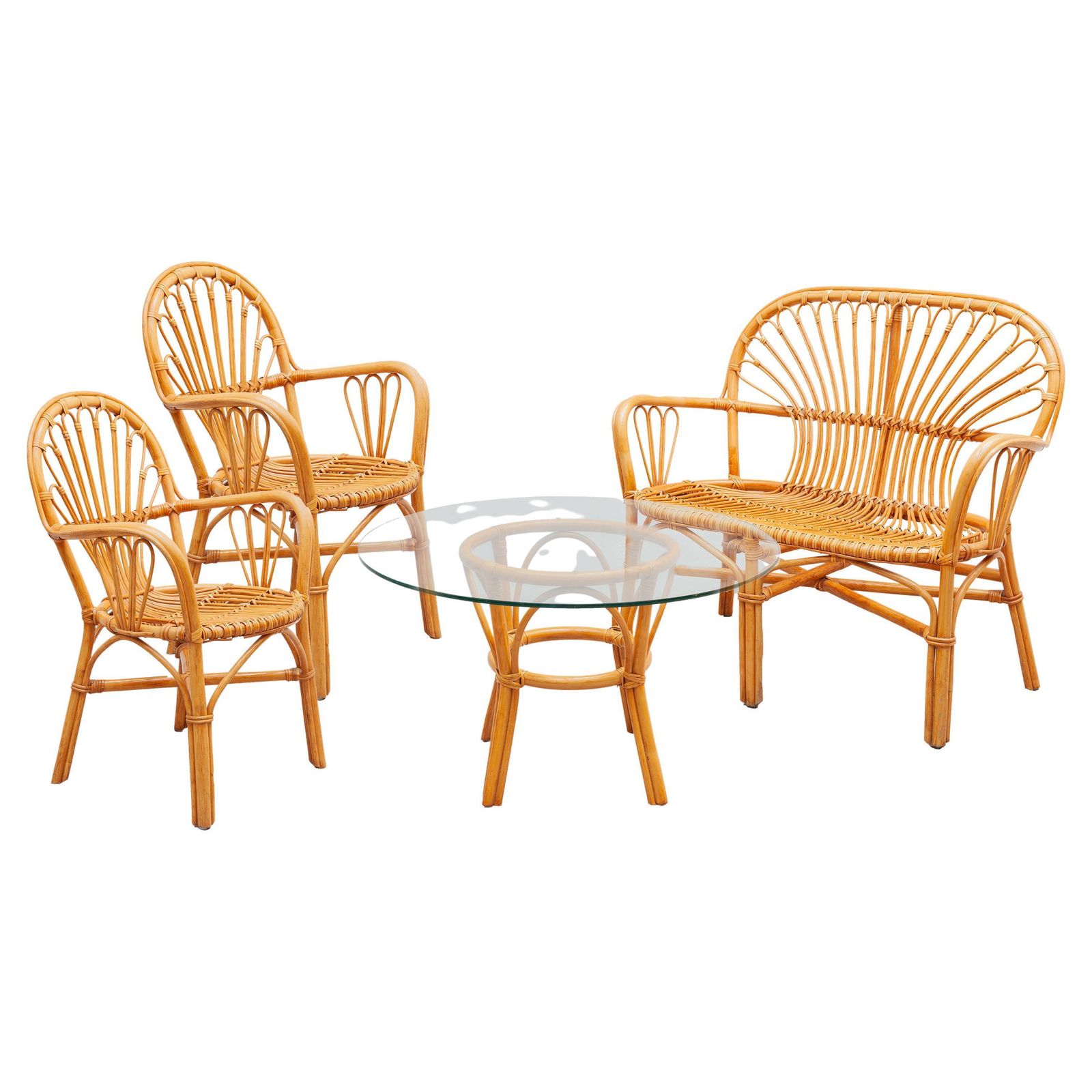Garden Furniture Boho Bamboo Two Seater And Coffee Table 1970s, Italy photo