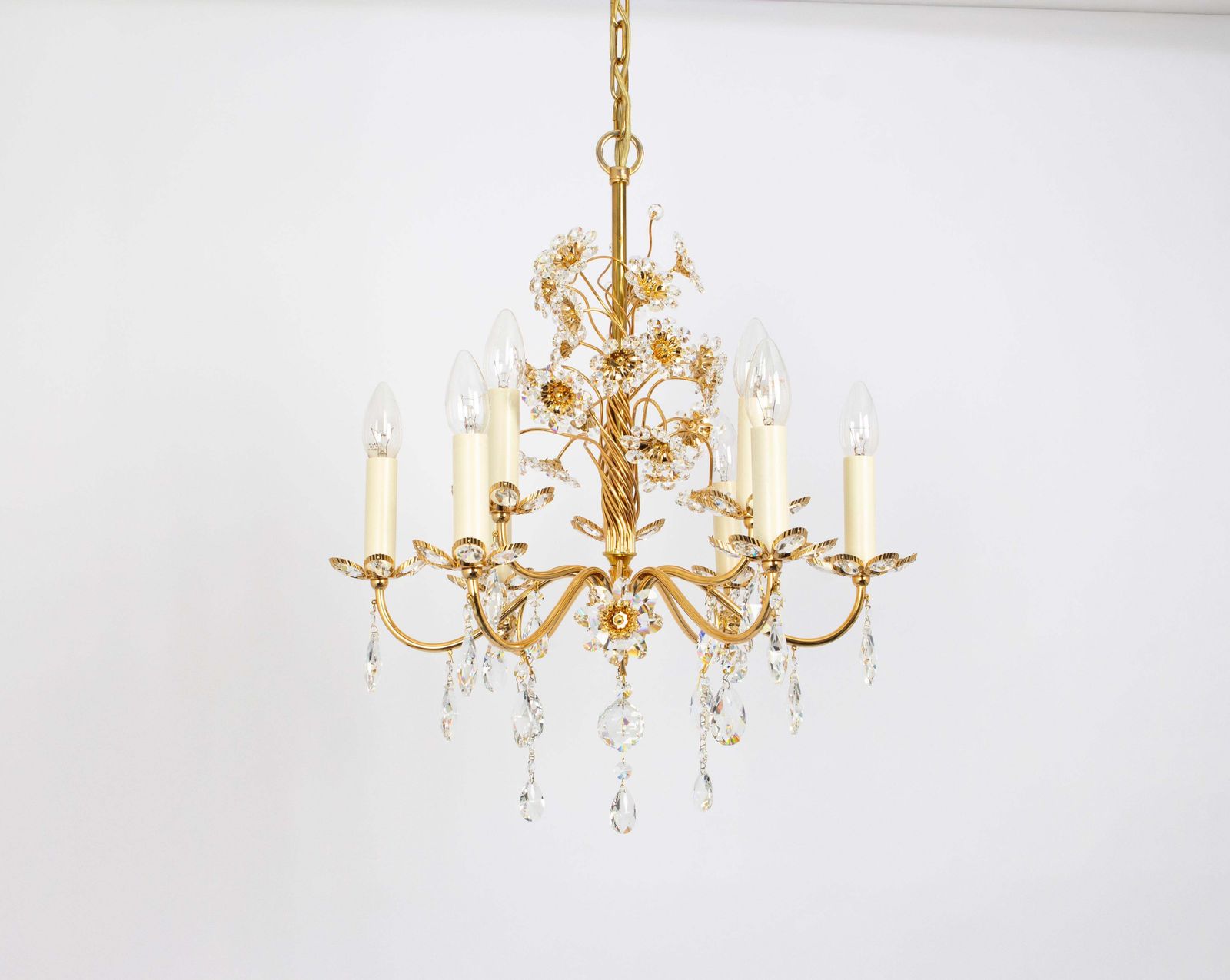 photo furniture Large Gilt Brass Flower Shape Chandelier By Palwa, Germany, 1970s