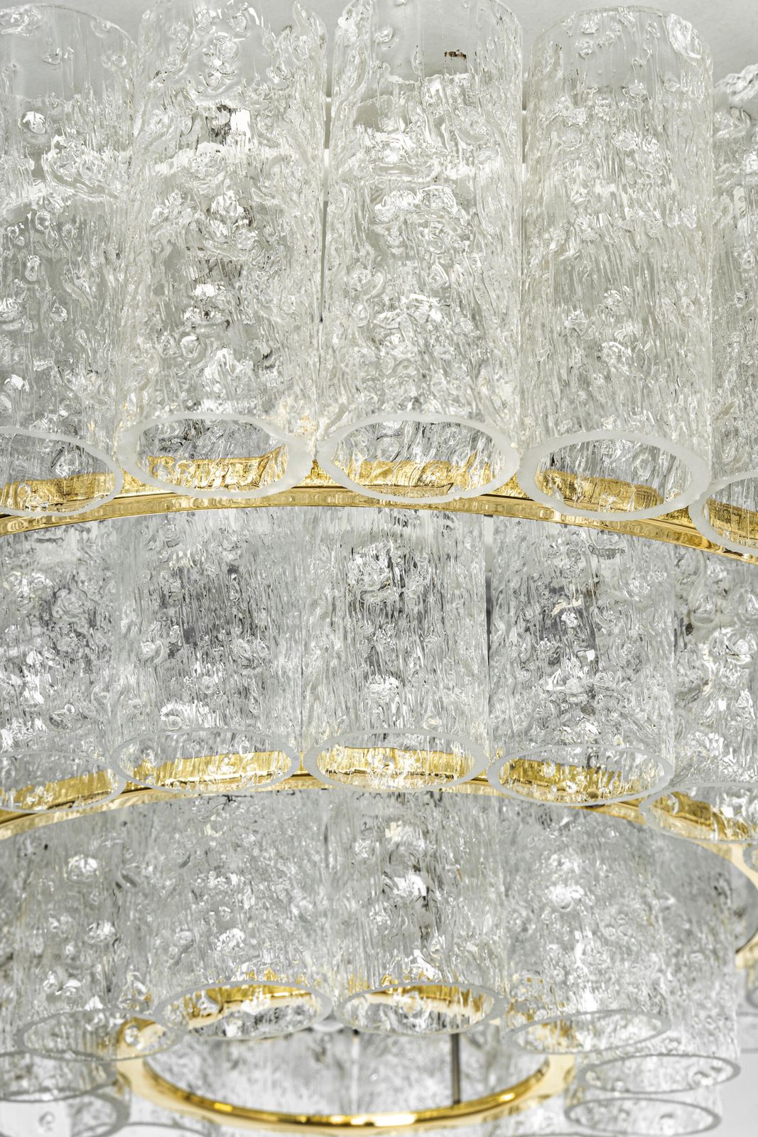 1 Of 2 Stunning Murano Ice Glass Tubes Chandelier By Doria, Germany, 1960s photo vinterior