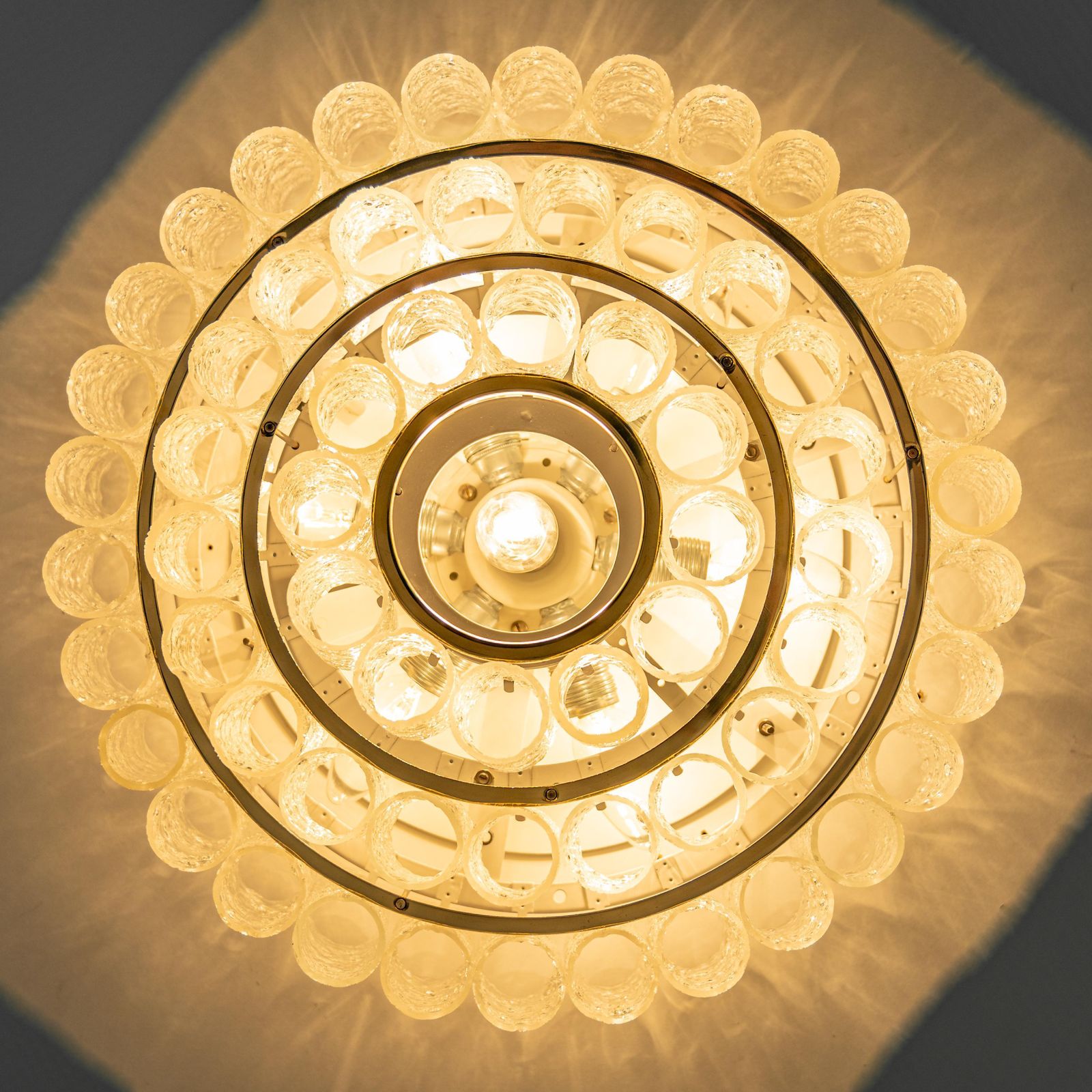 1 Of 2 Stunning Murano Ice Glass Tubes Chandelier By Doria, Germany, 1960s photo buy