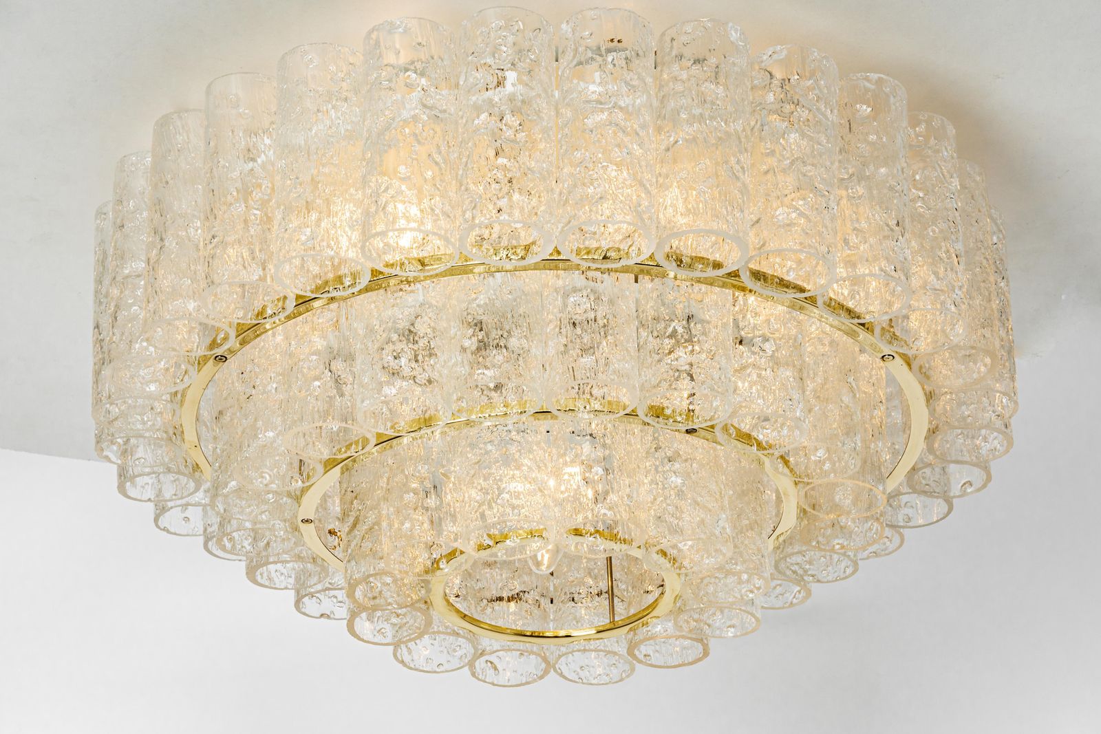 1 Of 2 Stunning Murano Ice Glass Tubes Chandelier By Doria, Germany, 1960s photo vintage