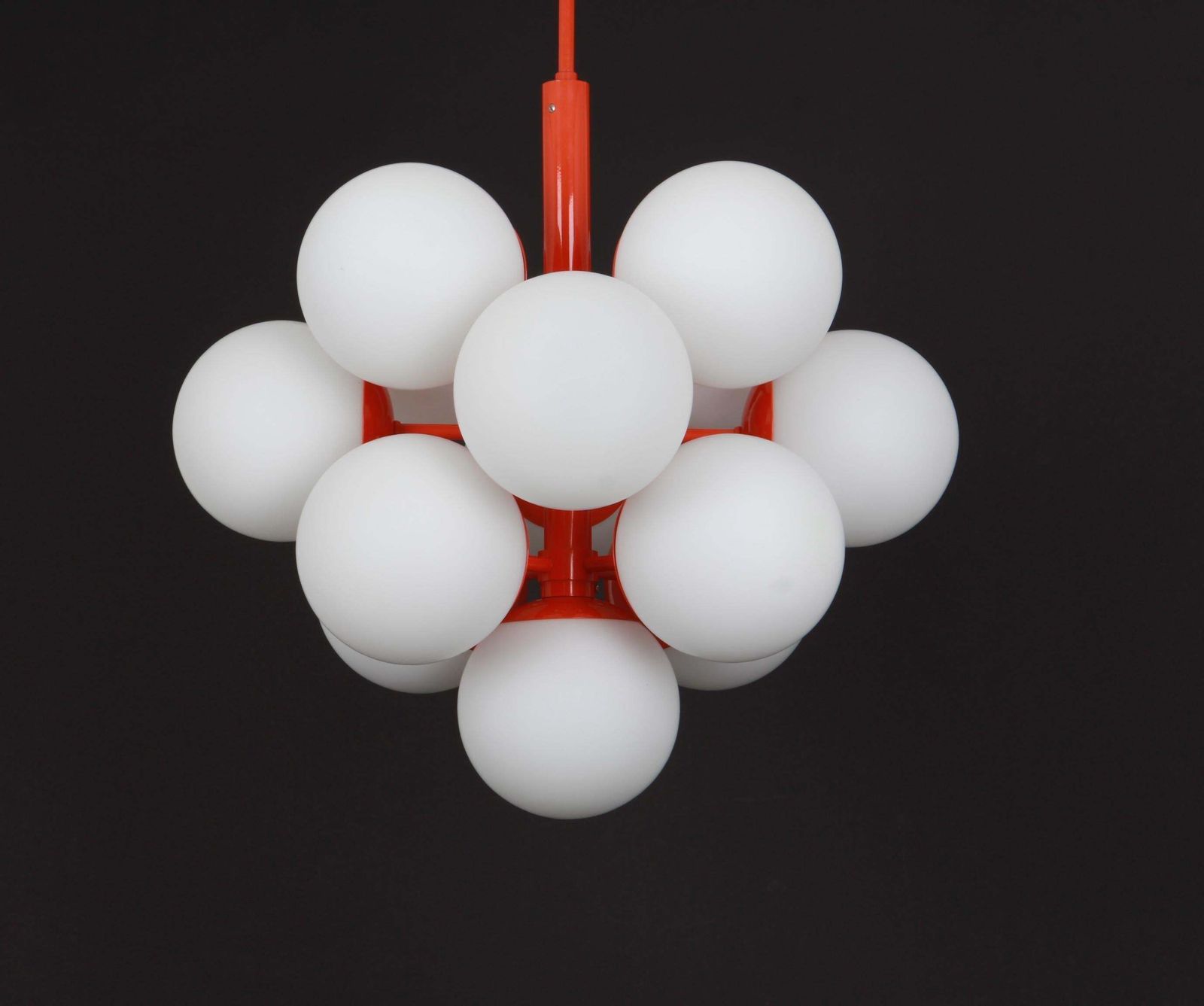 photo furniture Large Stunning Kaiser Orange Sputnik Glass Globes Chandelier, Germany, 1970s
