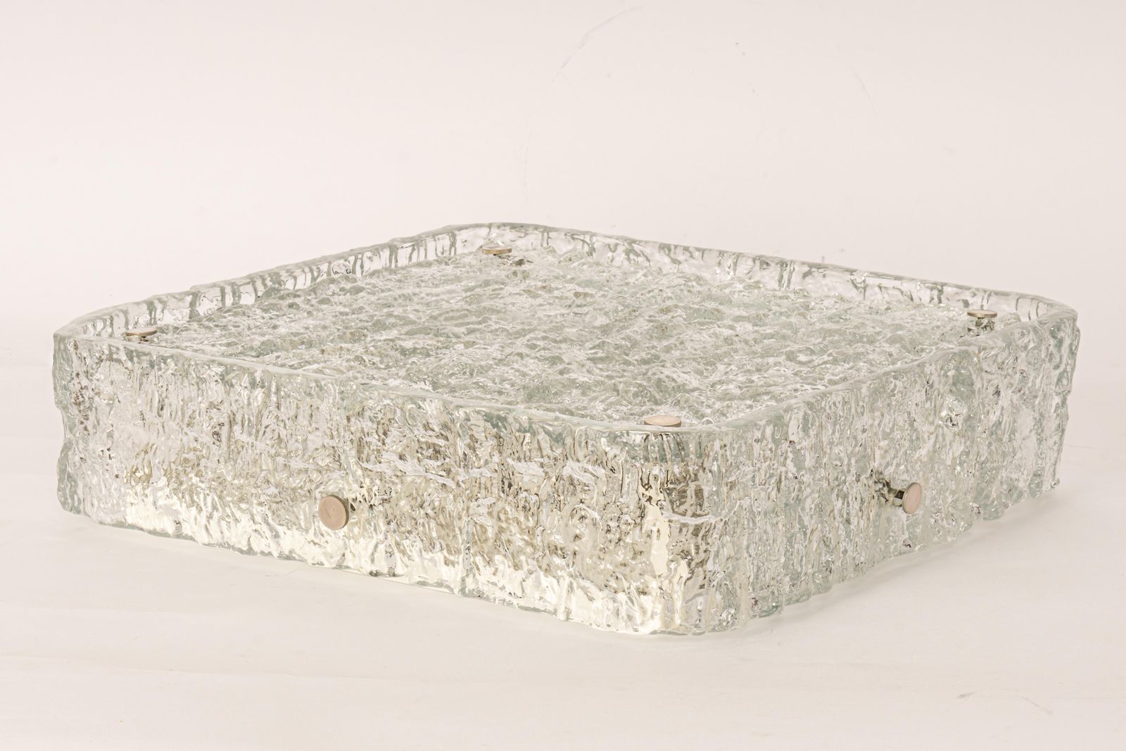 1 Of 3 Large Square Murano Ice Glass Flushmount, Kaiser, Germany, 1970s photo for sale