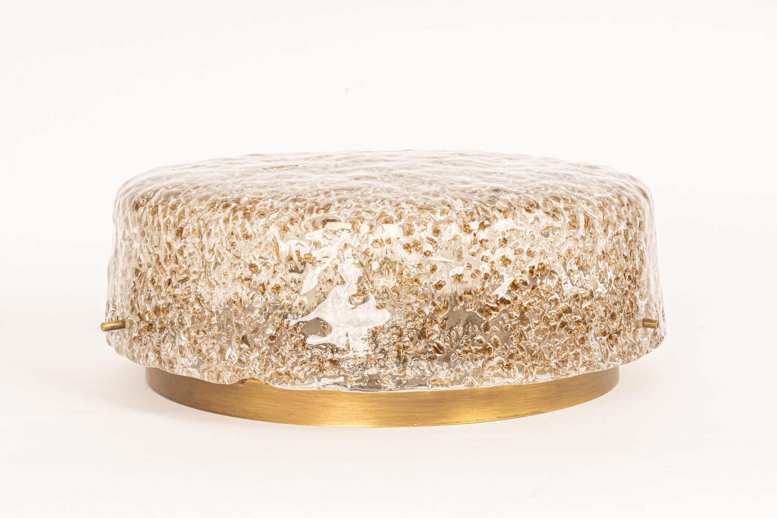 1 Of 2 Large Brass Hillebrand Murano Glass Flush Mount, Germany, 1970s photo vintage
