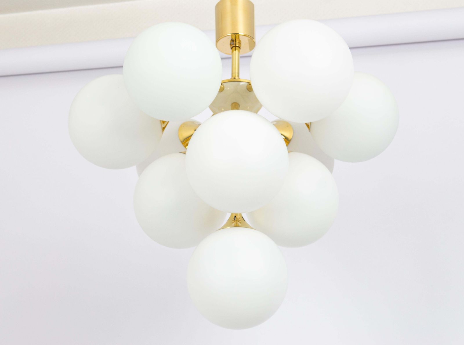 1 Of 2 Large Stunning Kaiser Sputnik Opal Glass Chandelier, Germany, 1970s photo Lighting
