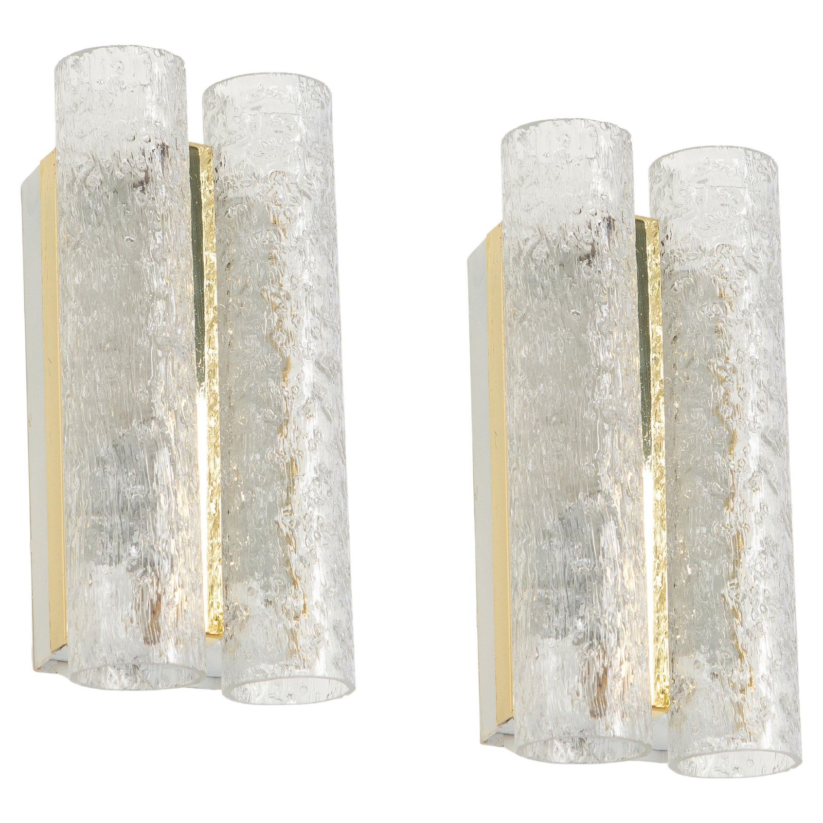 1 Of 7  Brass Or Ice Glass Wall Sconces By Doria, Germany, 1960s