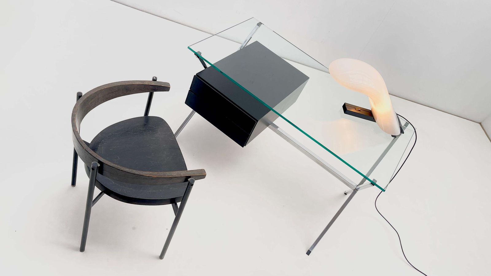 Franco Albini For Knoll   Chrome Glass And Black Wood Desk photo for sale
