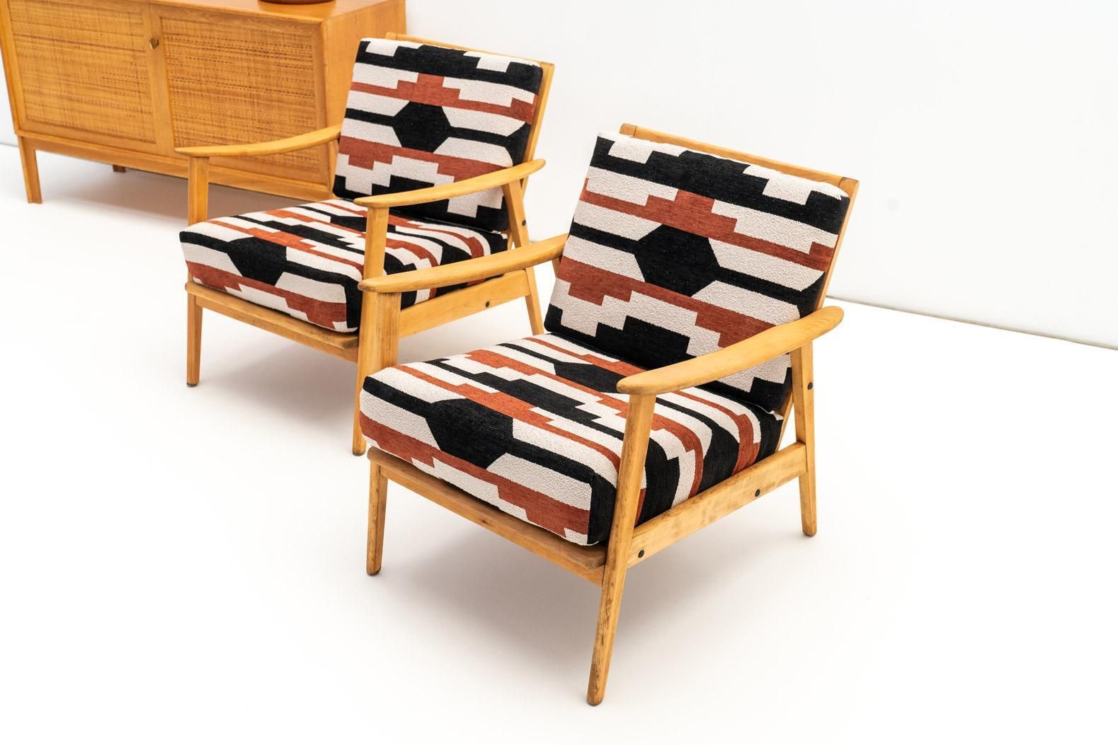 Pair Of Armchairs In Bold Geometric Reupholstery photo 2402.0