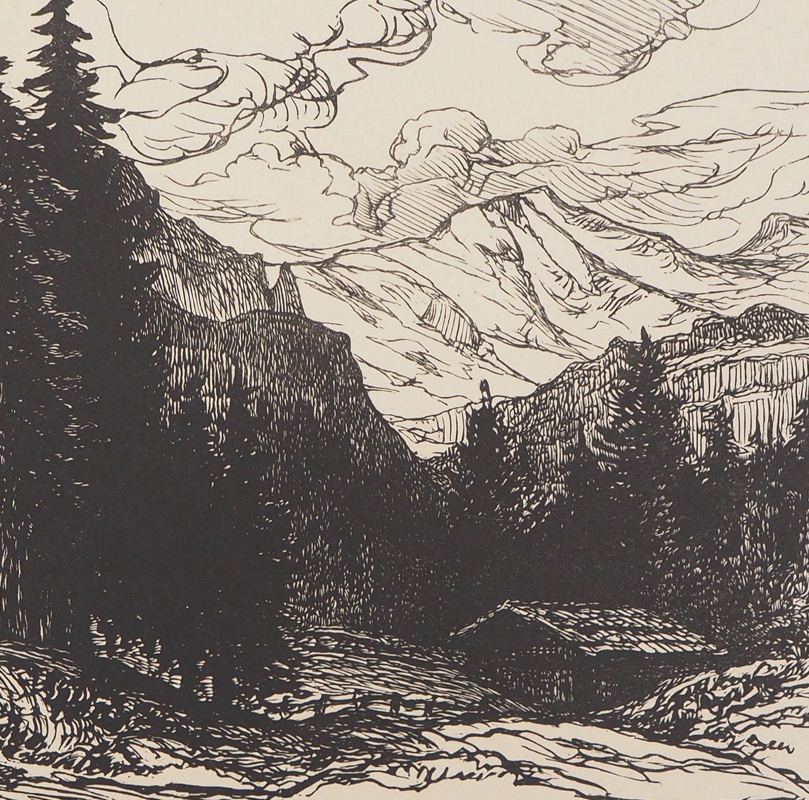 Pierre Gusmanmountain Landscape In Switzerland   Original Wooodcut, Handsigned1924 photo Art