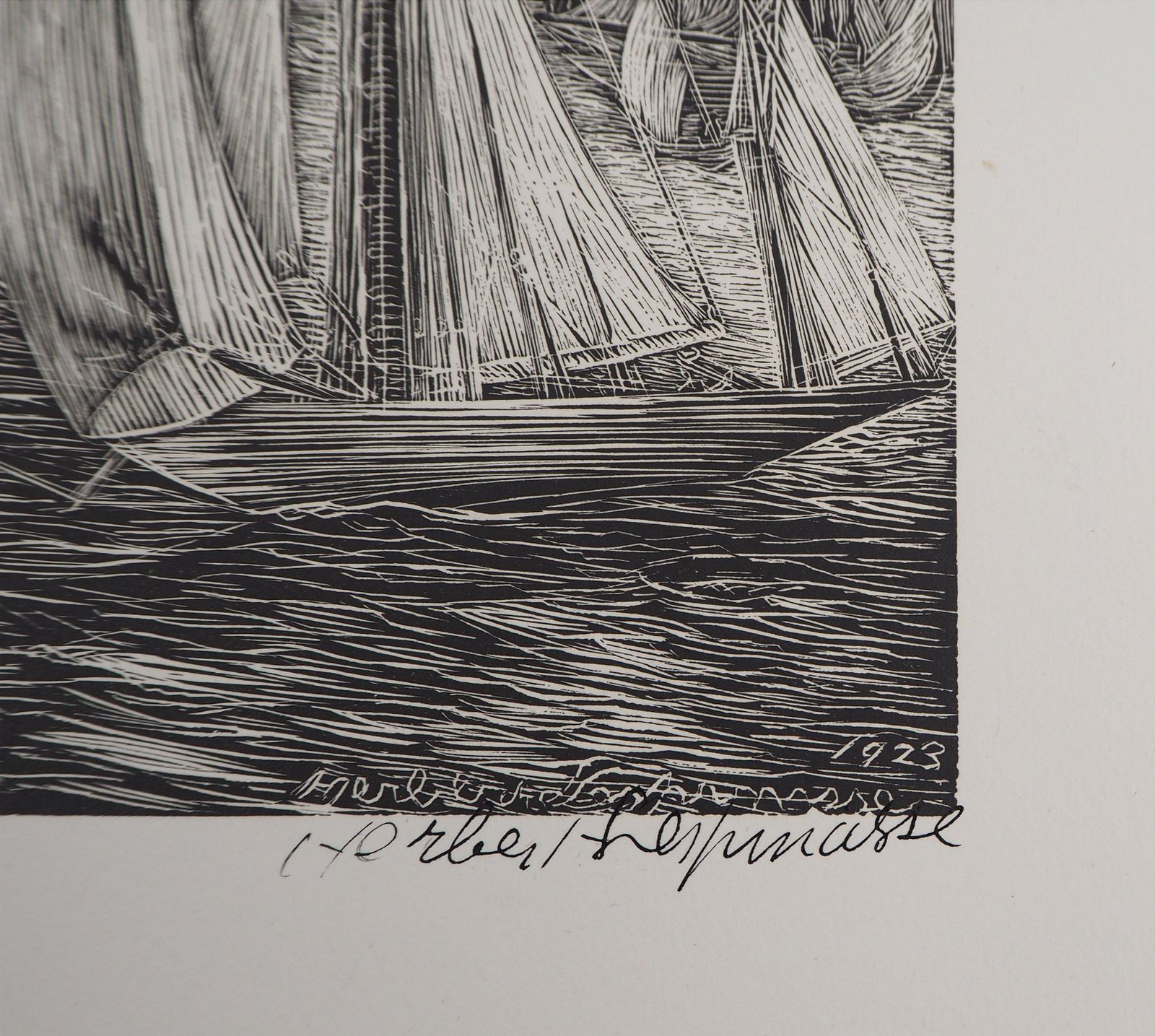 Herbert Lespinasseseascape : Castel And Sailboats   Original Wooodcut, Handsigned1924 photo buy