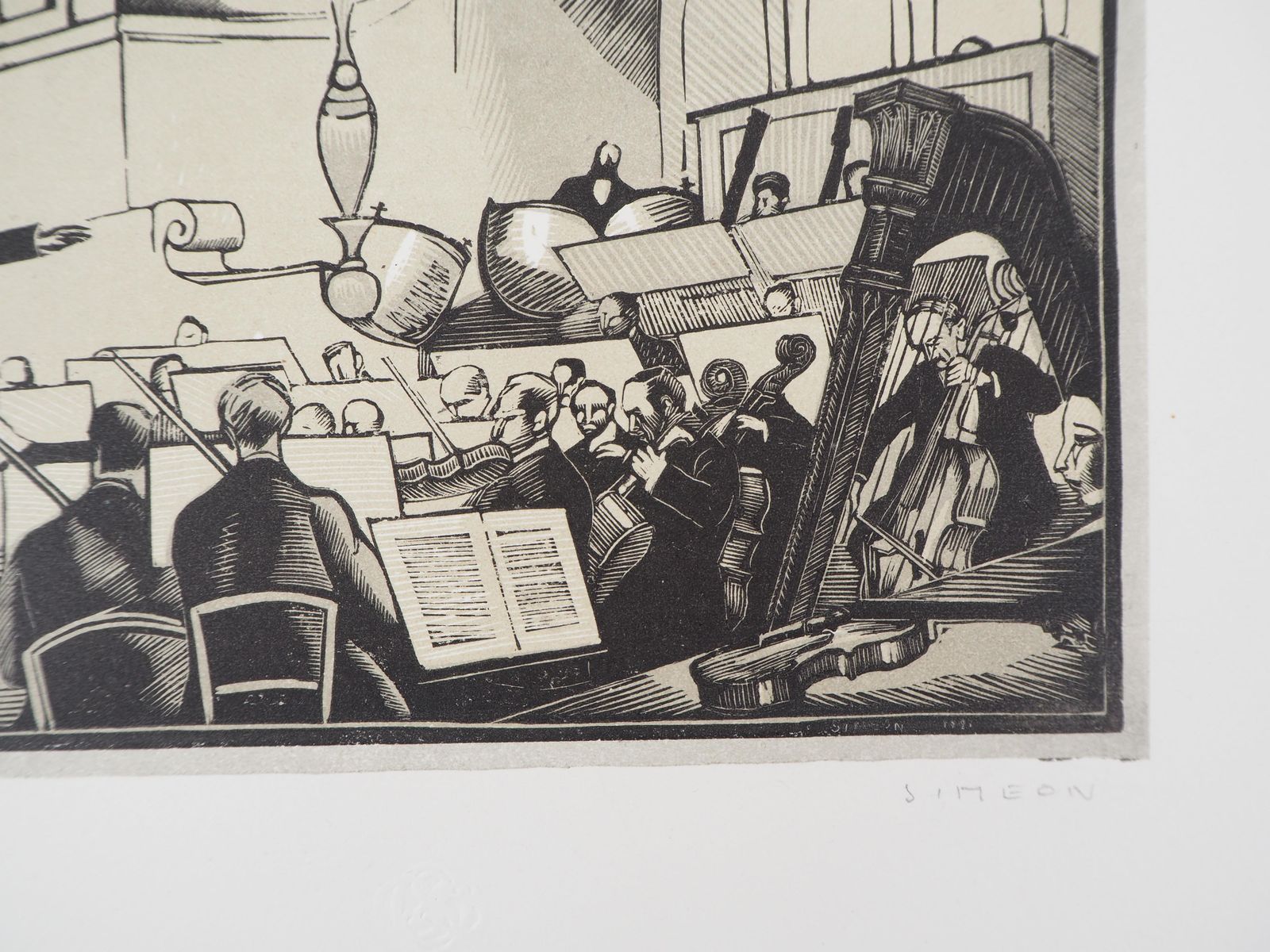 Fernand Siméonconcert: The Conductor   Original Wooodcut, Handsigned1920 photo vinterior