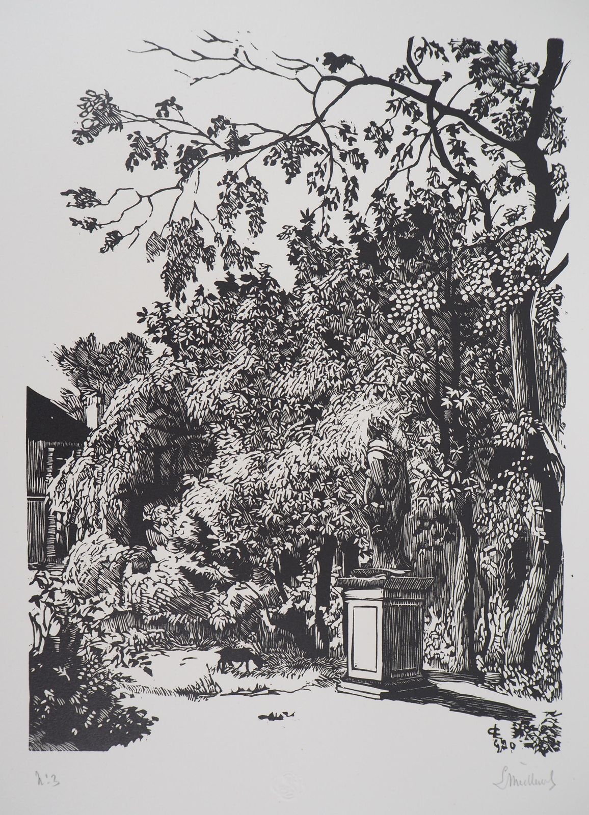 Georges Le Meilleurgarden With Antic Statues   Original Wooodcut, Handsigned1920