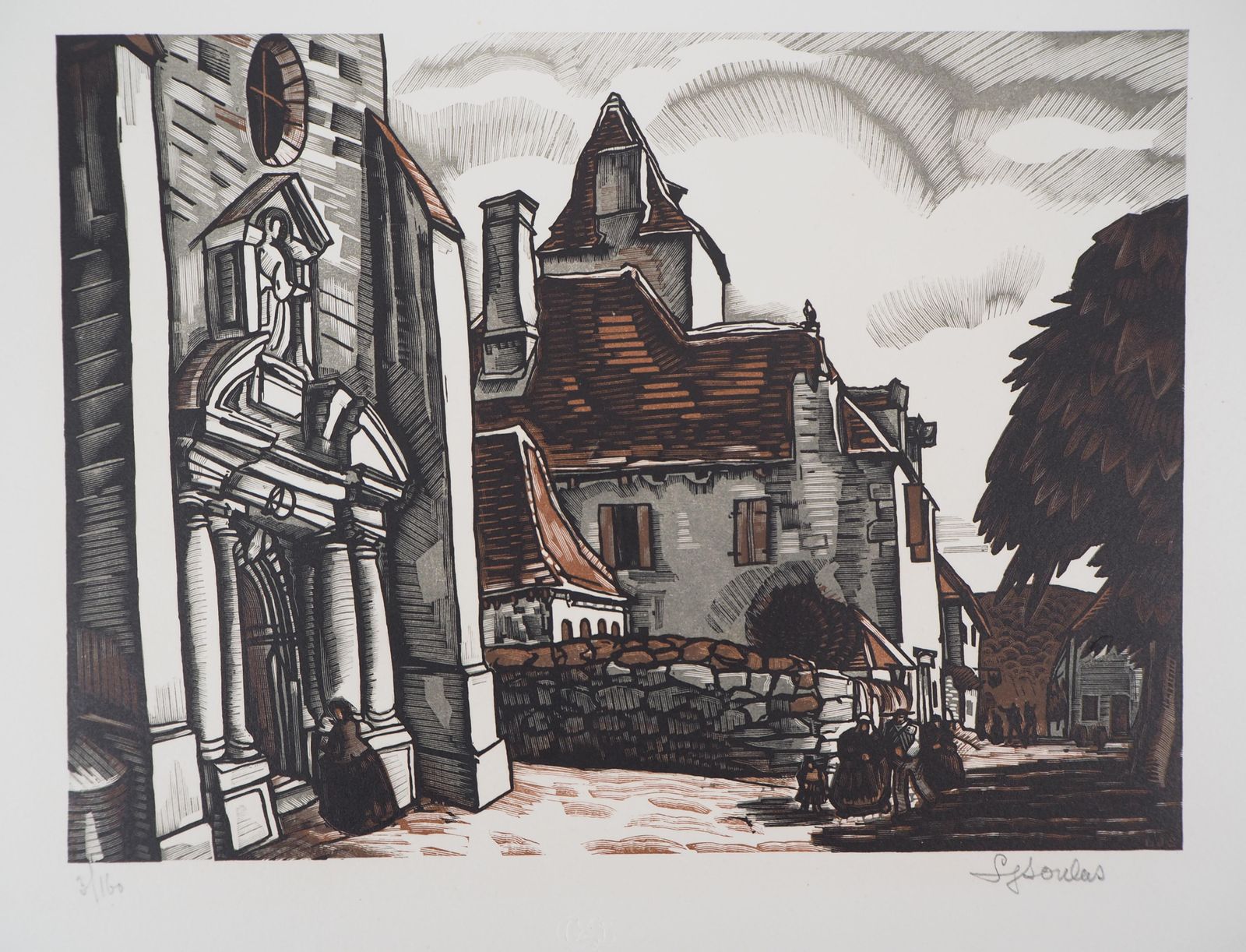 Louis Joseph Soulasroman Church Near Bordeaux   Original Wooodcut, Handsigned1927
