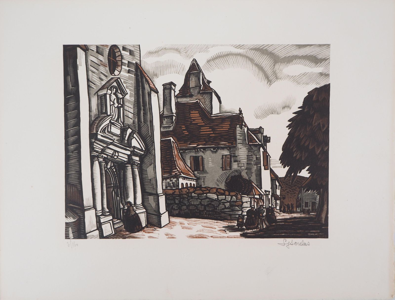 Louis Joseph Soulasroman Church Near Bordeaux   Original Wooodcut, Handsigned1927 photo furniture