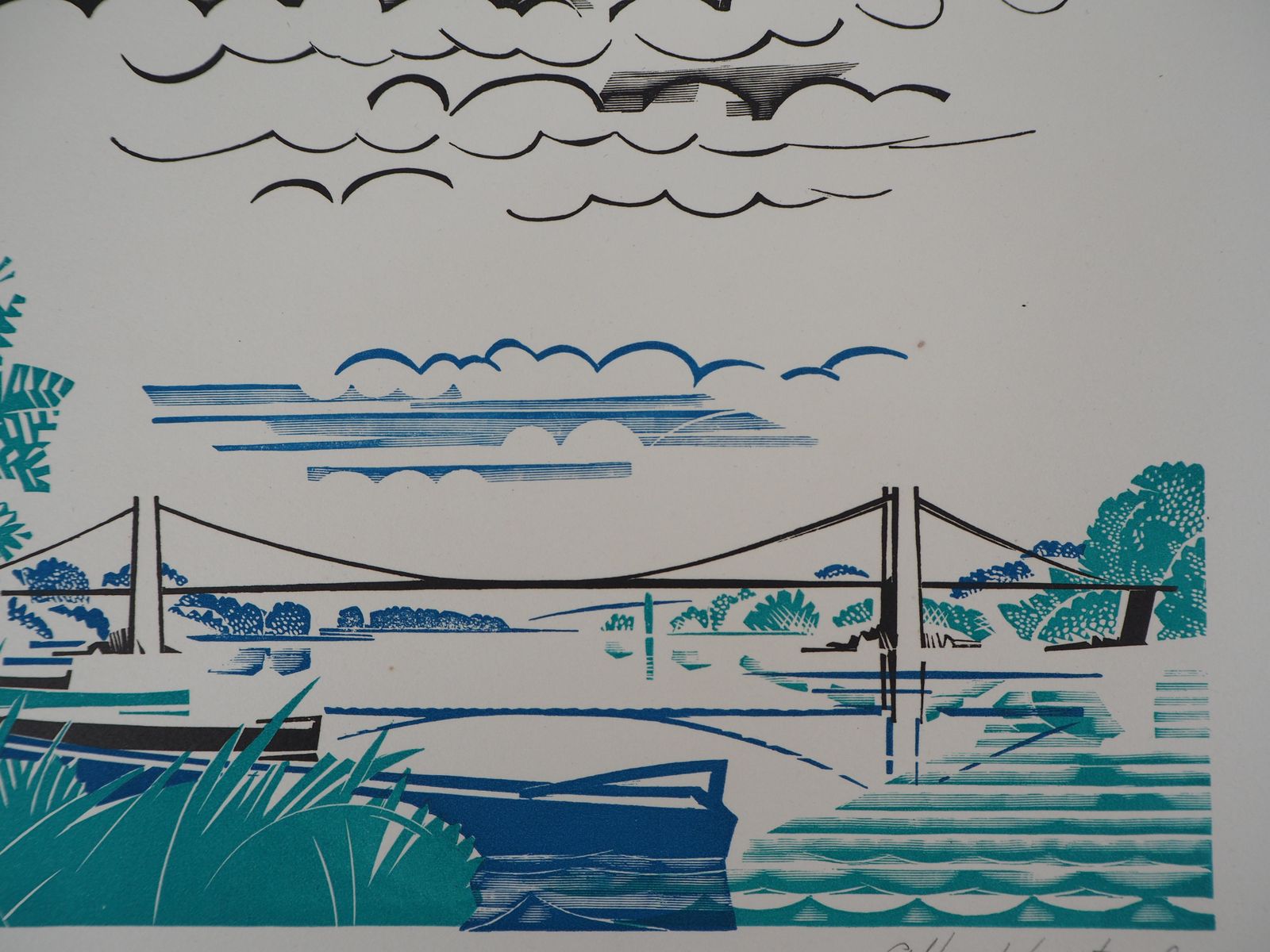 Alfred Latourart Deco Landscape : The Bridge In Brittain   Original Wooodcut, Handsigned1927 photo Art