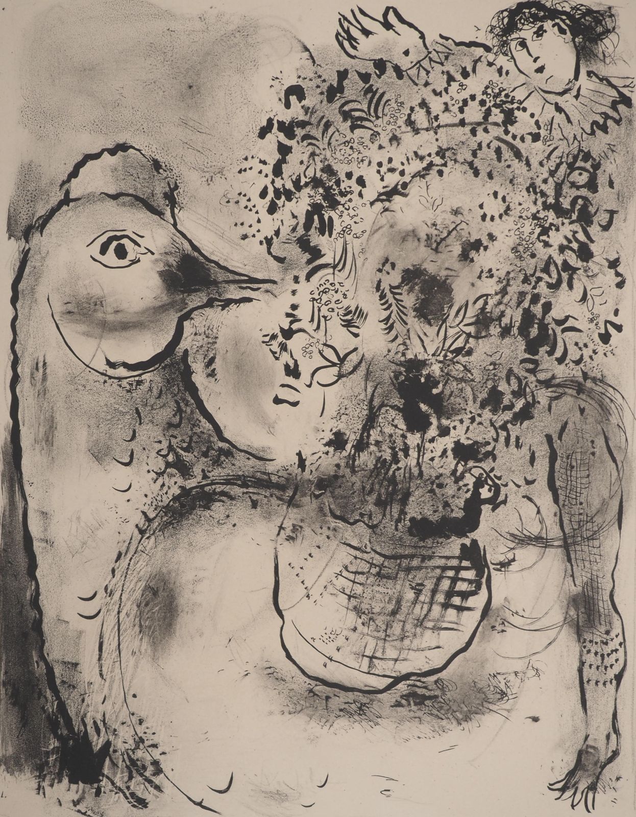 Marc Chagallrooster, Bouquet And Acrobat   Stone Lithograph (Mourlot #63)1952 photo furniture