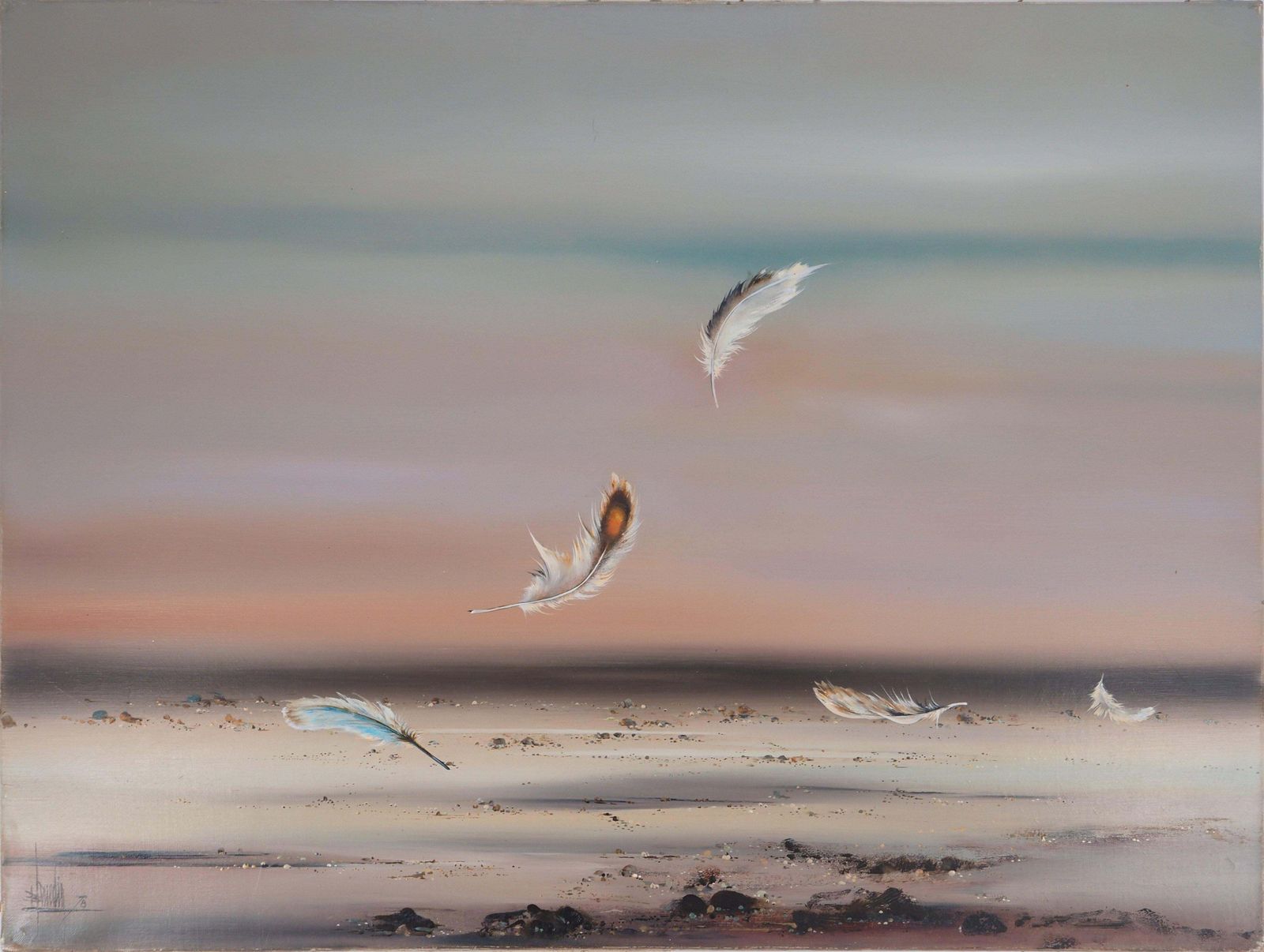 Bernard Louedinseascape : As Light As A Feather   Original Oil On Canvas, Handsigned1978