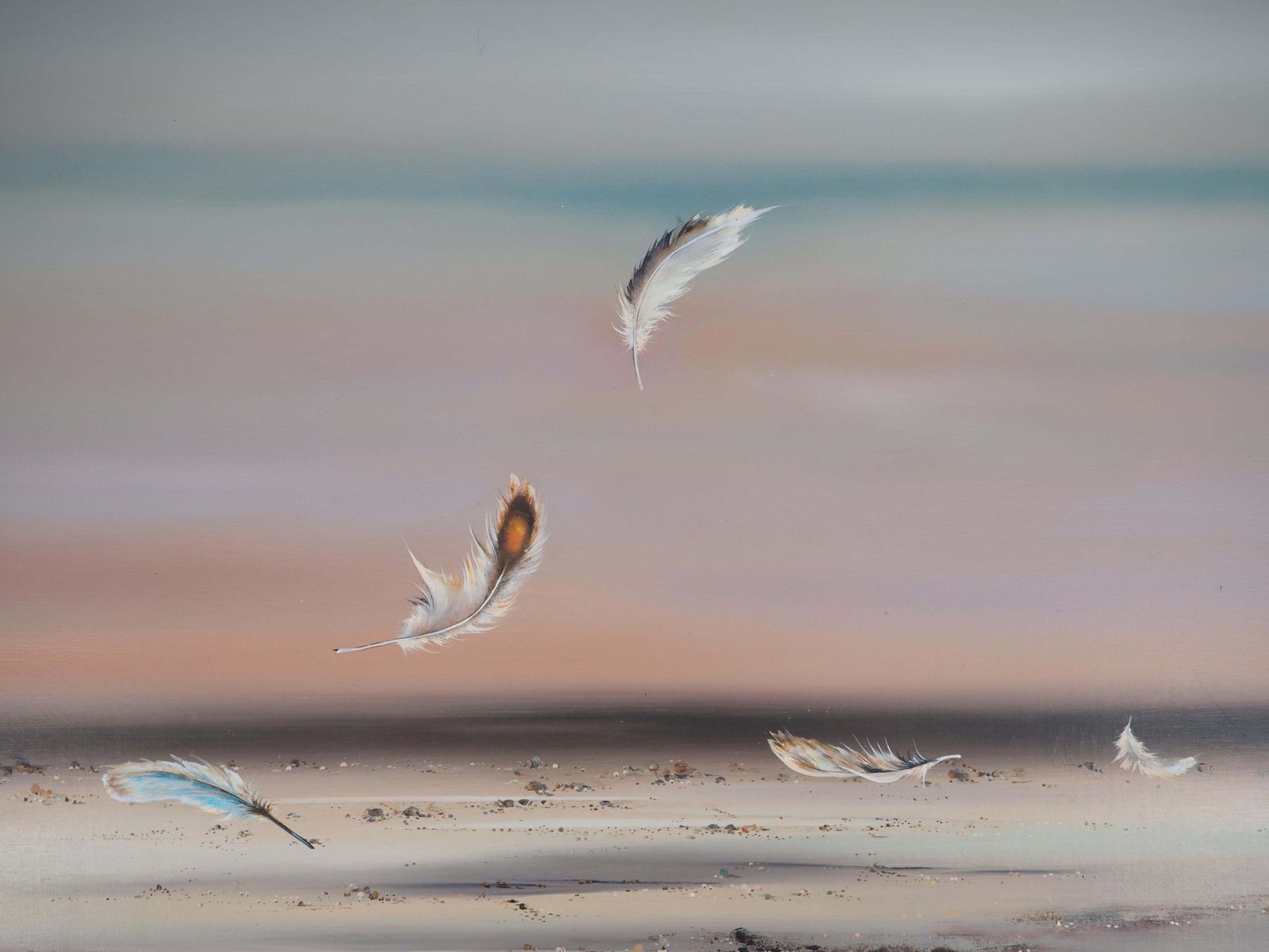 Bernard Louedinseascape : As Light As A Feather   Original Oil On Canvas, Handsigned1978 photo vinterior