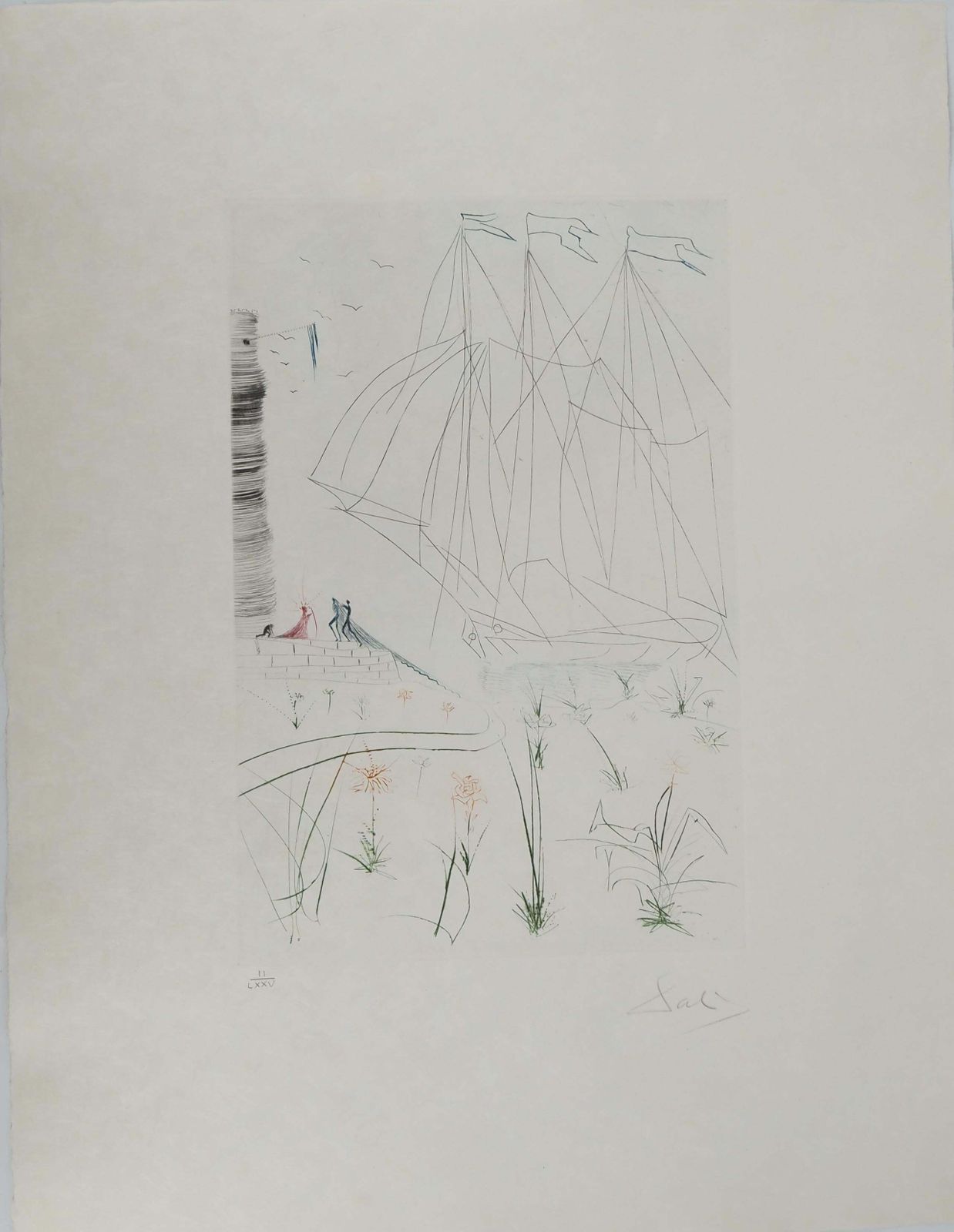 Salvador Dalí­Sailboat : Iseult's Arrival   Original Etching Handsigned (Field #70 10 G)1970