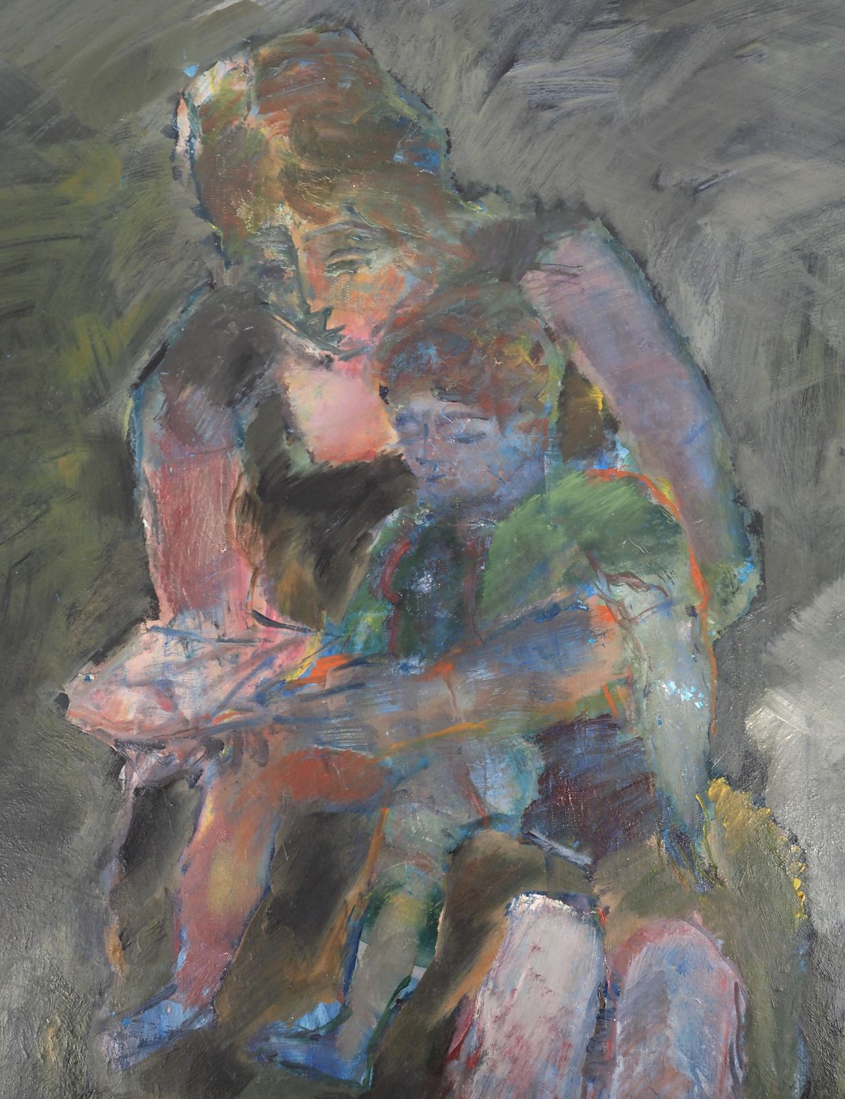 Pierre Garcia Fonsmaternity : Mother And Son Reading   Original Oil On Canvas, Signedc. 1965 photo for sale