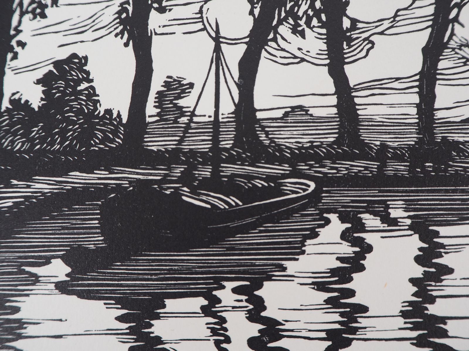 Maurice Rolletpeaceful Cruise On The Canal   Original Wooodcut, Handsigned & Numbered1927 photo for sale