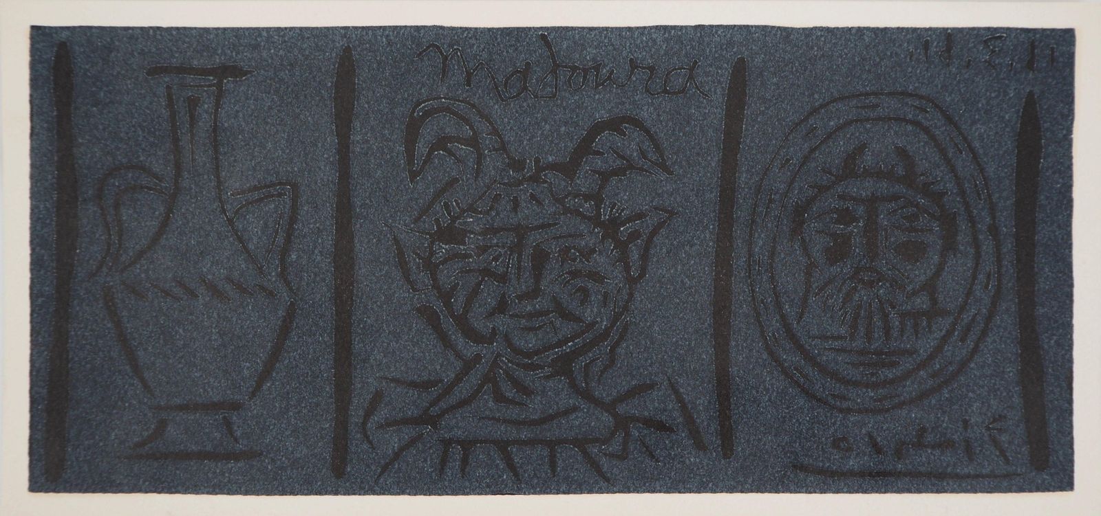 Pablo Picassomadoura: Pottery And Fauns   Original Linocut, 1961 (Bloch #1021 / Baer #1270)1961