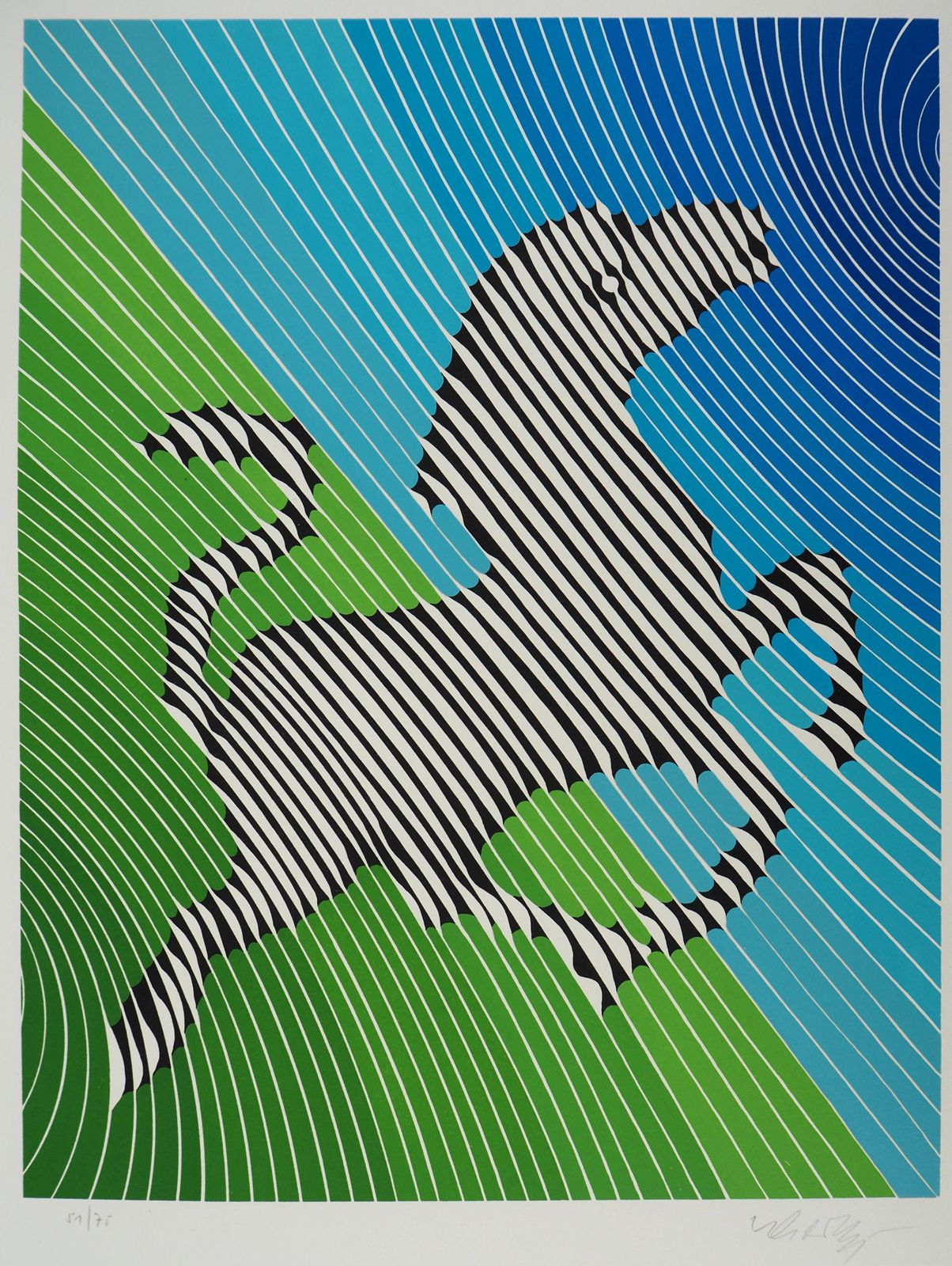 Victor Vasarelyjumping Zebra (Op Art)   Original Lithograph, Handsigned (Benavides #985)1984 photo for sale