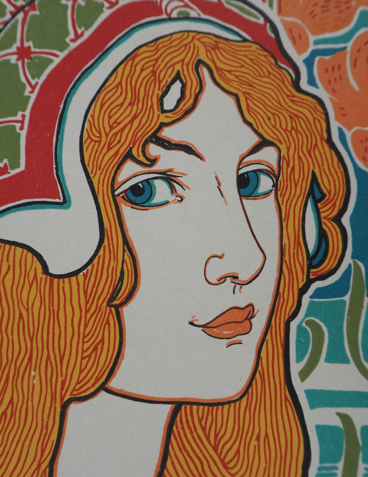 Louis Rheadart Nouveau Portrait Of A Woman With Lilies: Jane   Original Lithograph 18991899 photo vinterior