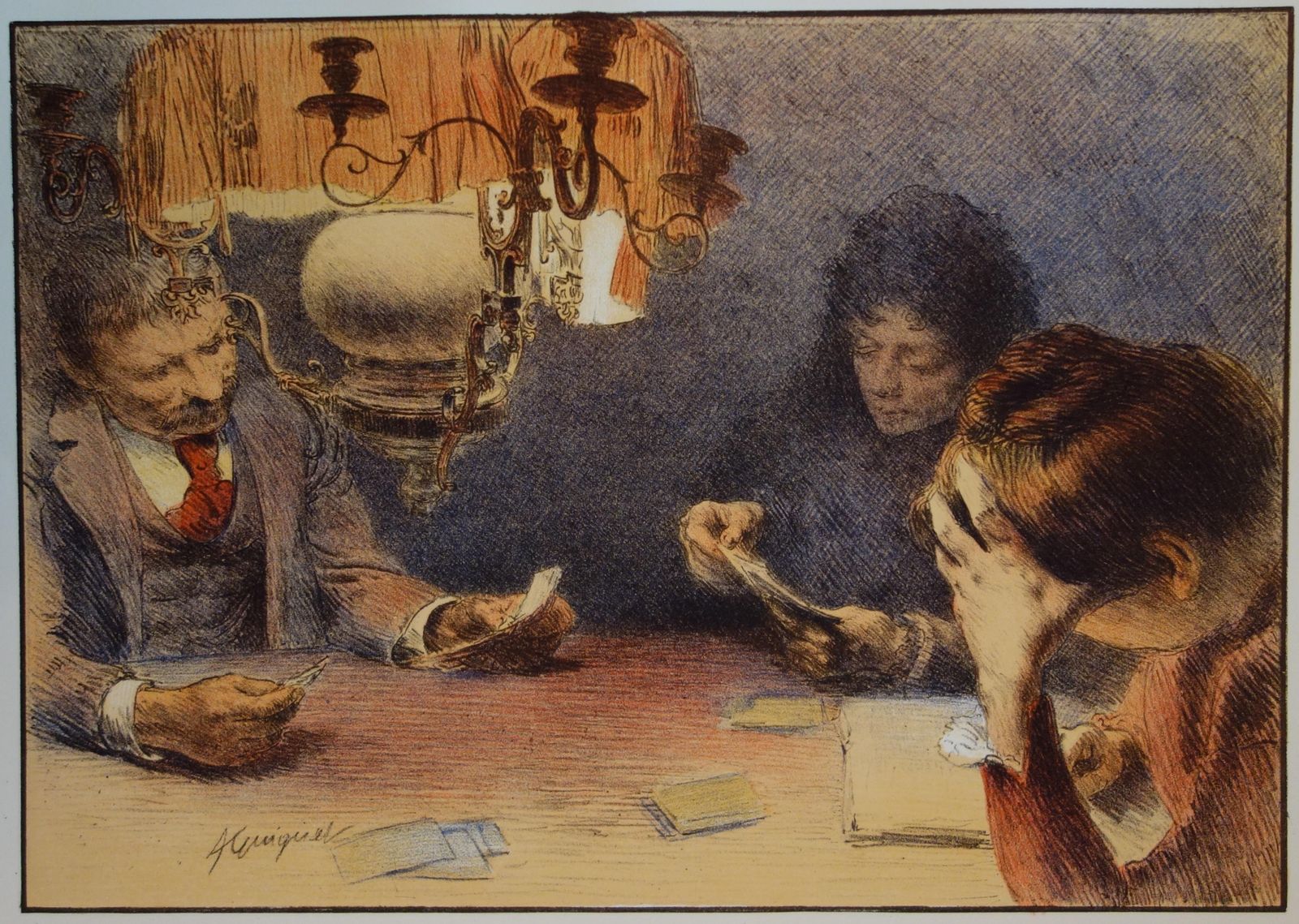 Francois Guiguetthe Lamp : Evening Work   Original Lithograph   18981898 photo furniture