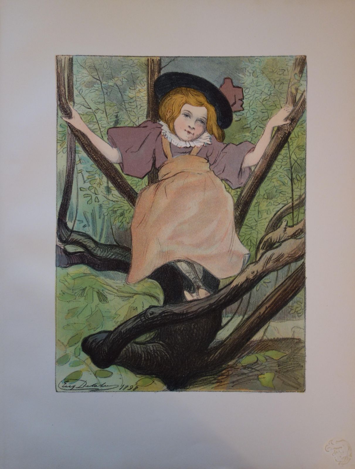 Eugène Delâtreyoung Girl Playing In The Woods   Original Lithograph, 18981898 photo furniture