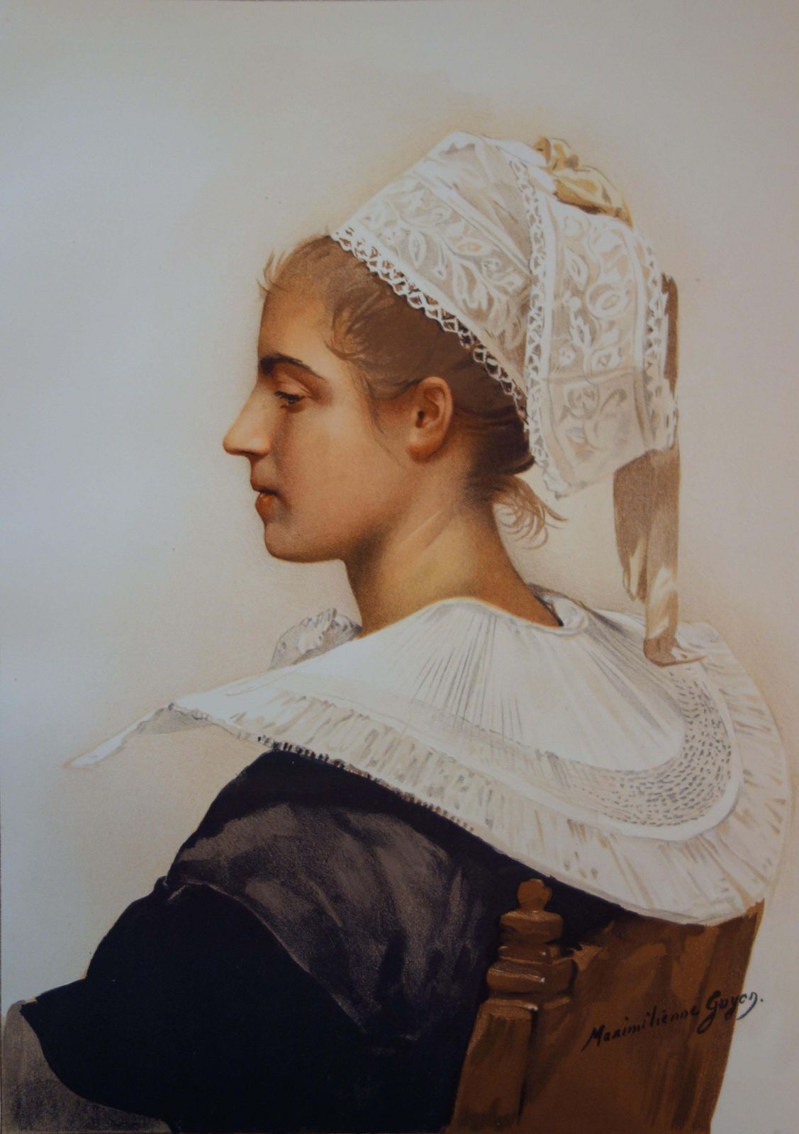 Maximilienne Guyonwoman With A Lace Headdress   Original Lithograph, 18981898 photo for sale