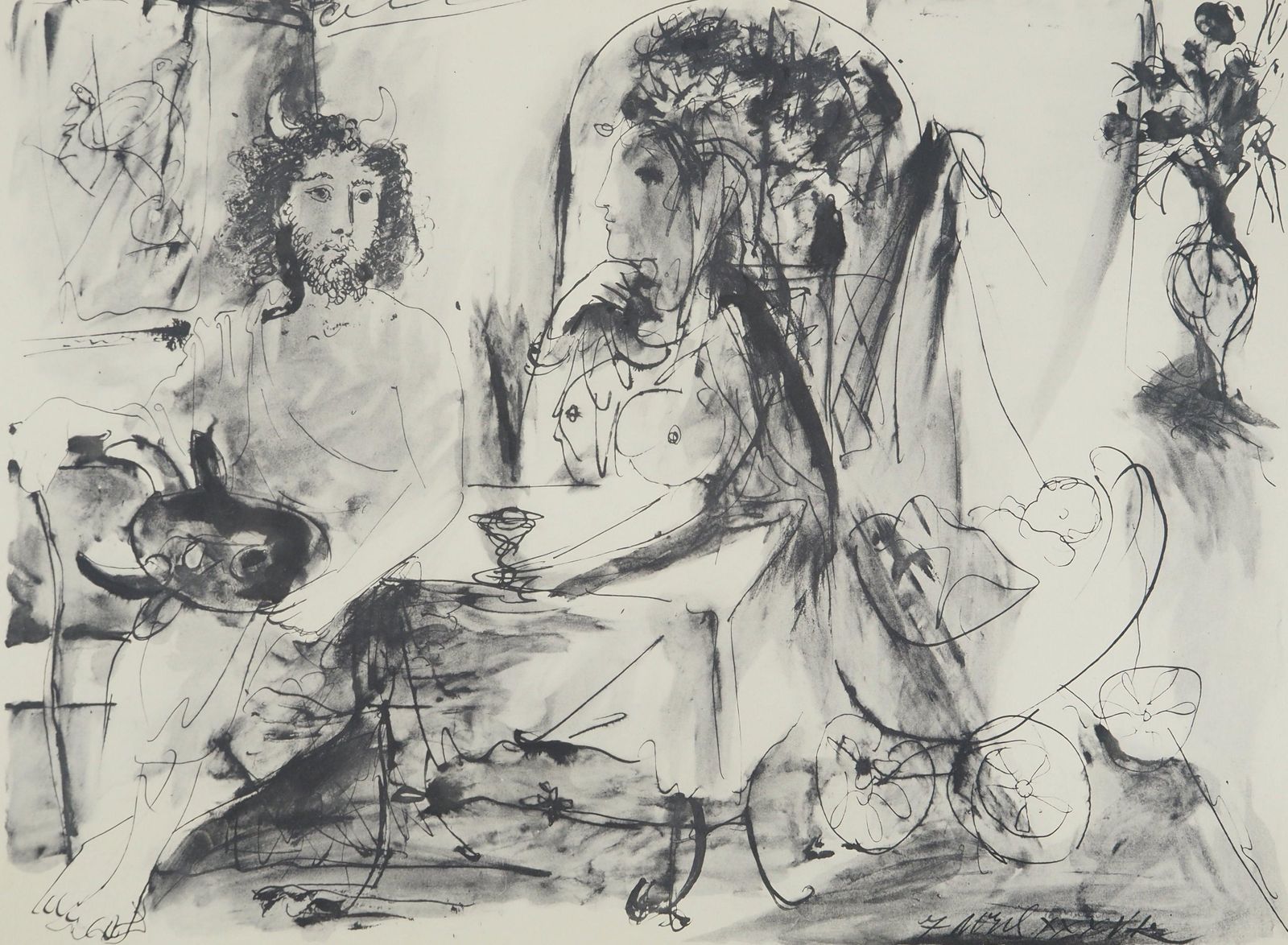 Young Fauve And A Woman   Lithograph And Stencil1967 photo furniture