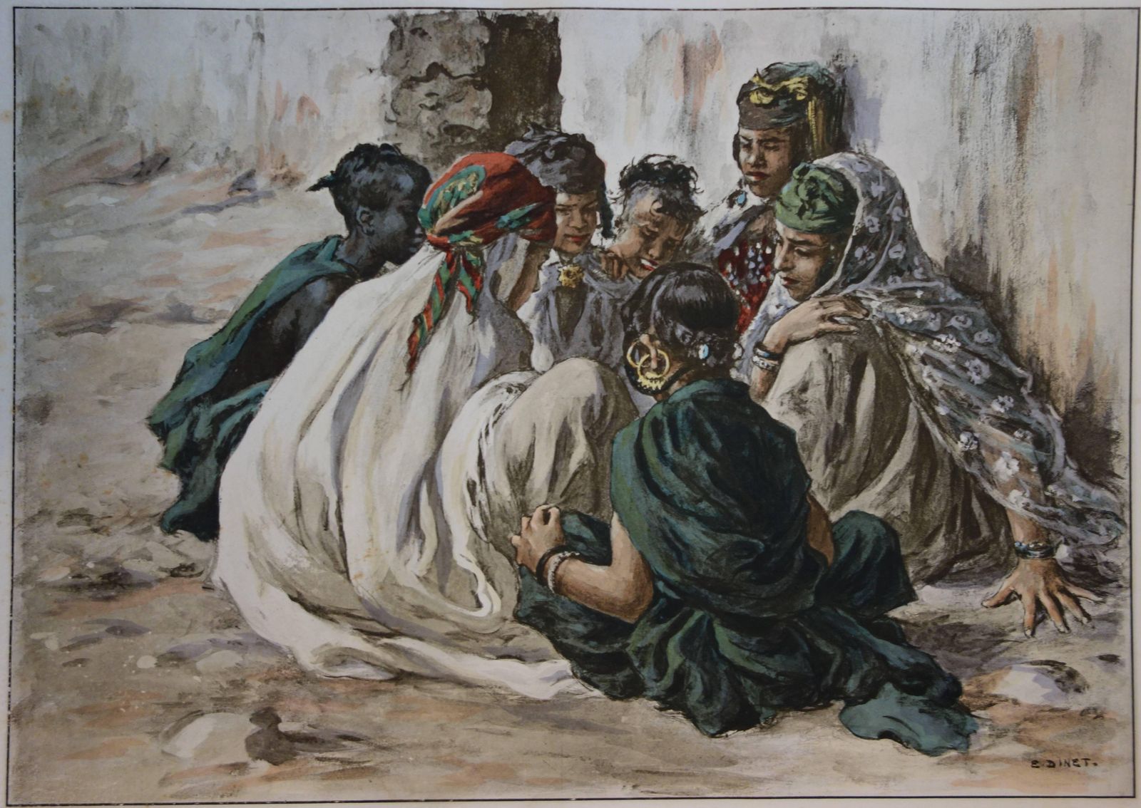 Etienne Dinetorientalism : Young Girls Playing   Original Lithograph 18981897/98 photo for sale