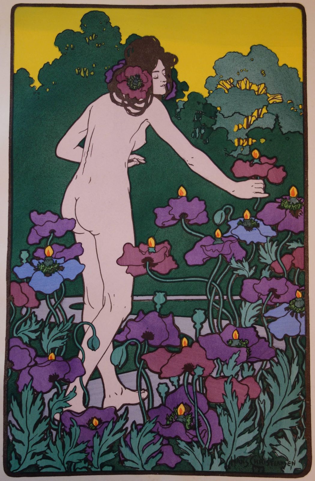 Hans Christiansen (B.1866)woman In The Poppies   Original Lithograph, 18981898 photo for sale